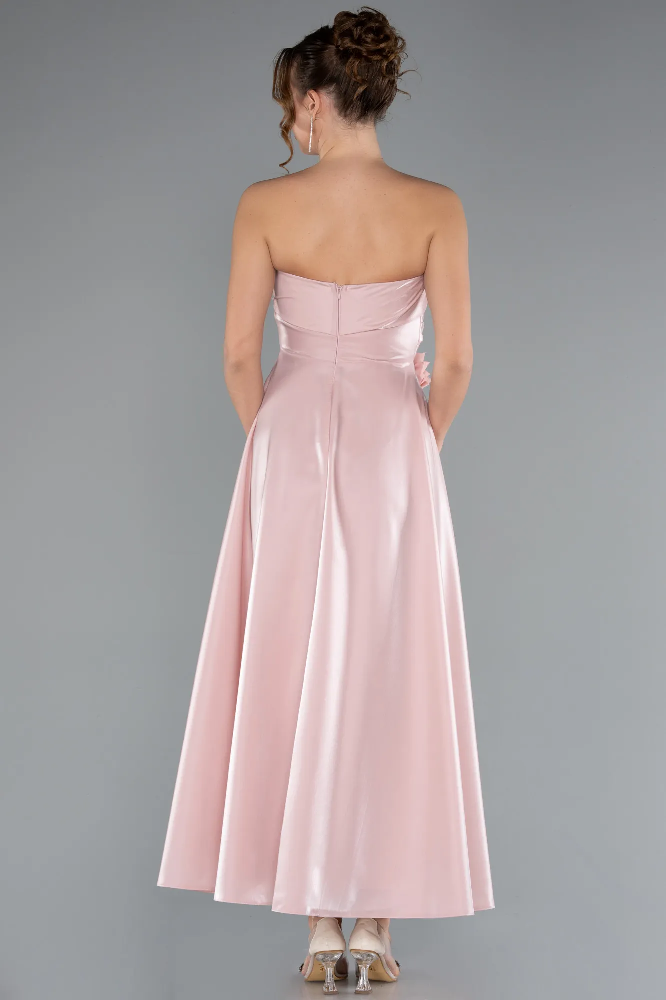 Powder Color-Midi Satin Cocktail Dress ABK2363