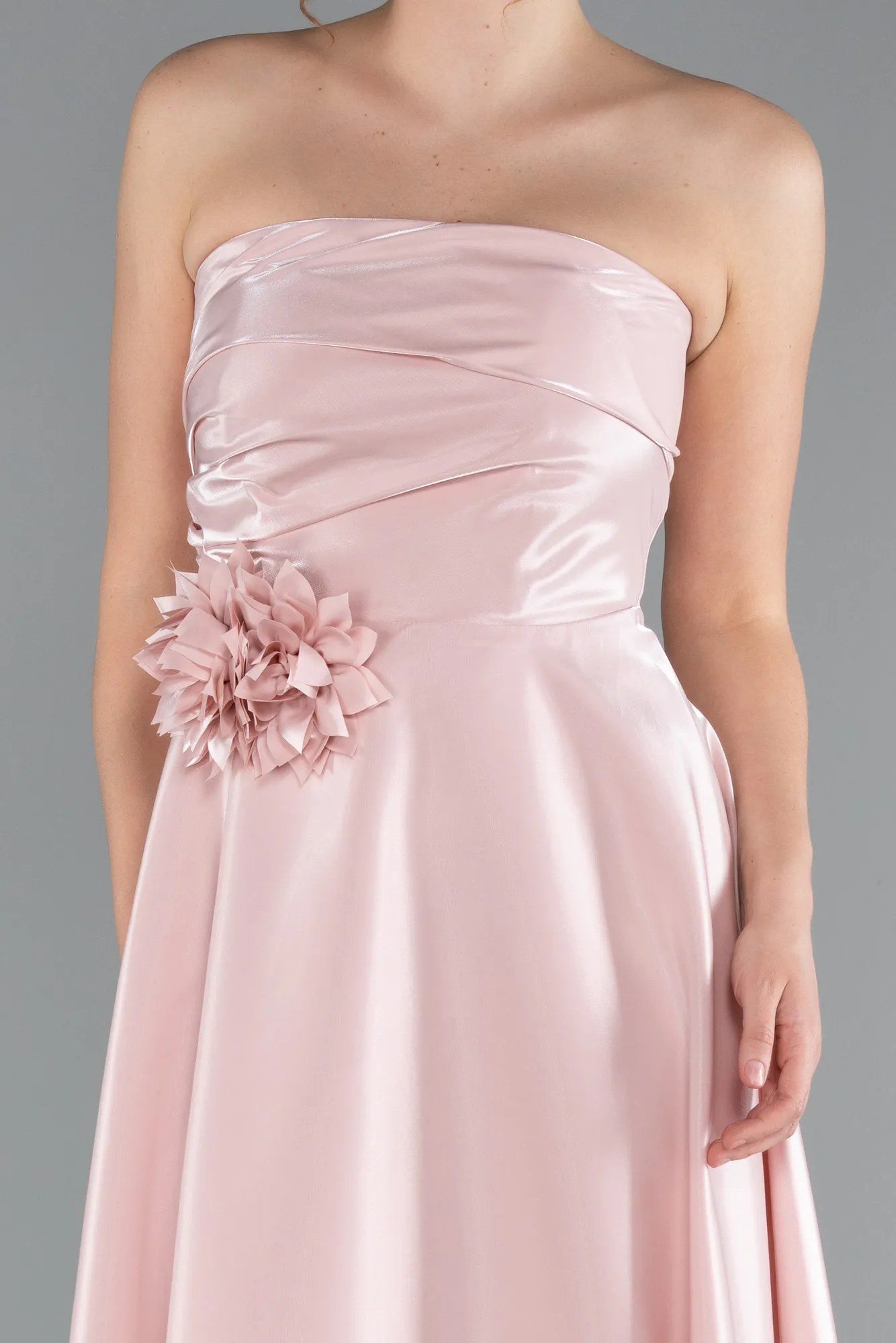 Powder Color-Midi Satin Cocktail Dress ABK2363