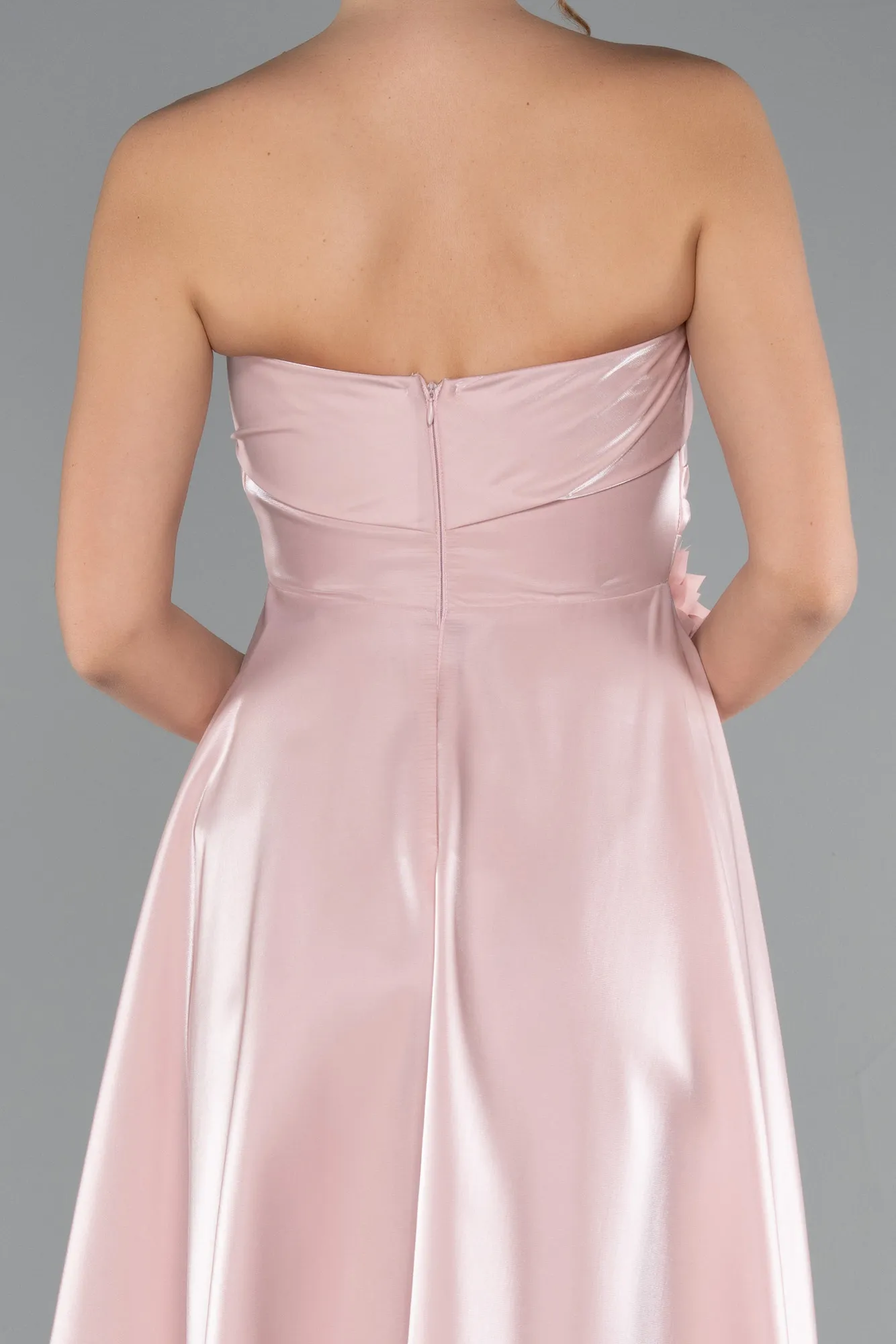 Powder Color-Midi Satin Cocktail Dress ABK2363