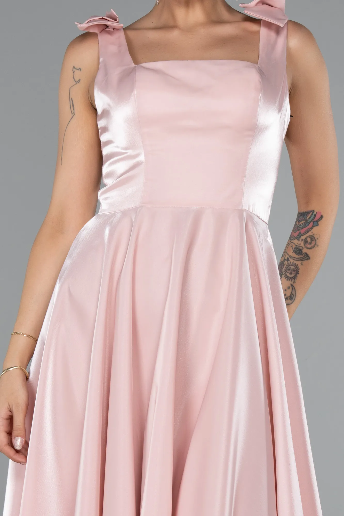 Powder Color-Midi Satin Cocktail Dress ABK2388