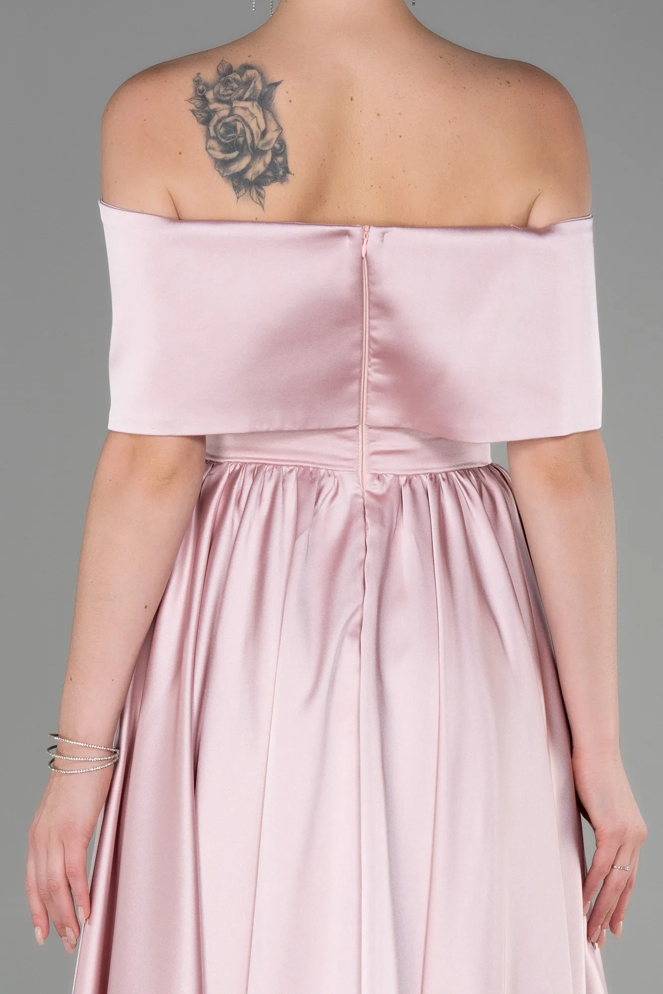 Powder Color-Midi Satin Night Dress ABK1846