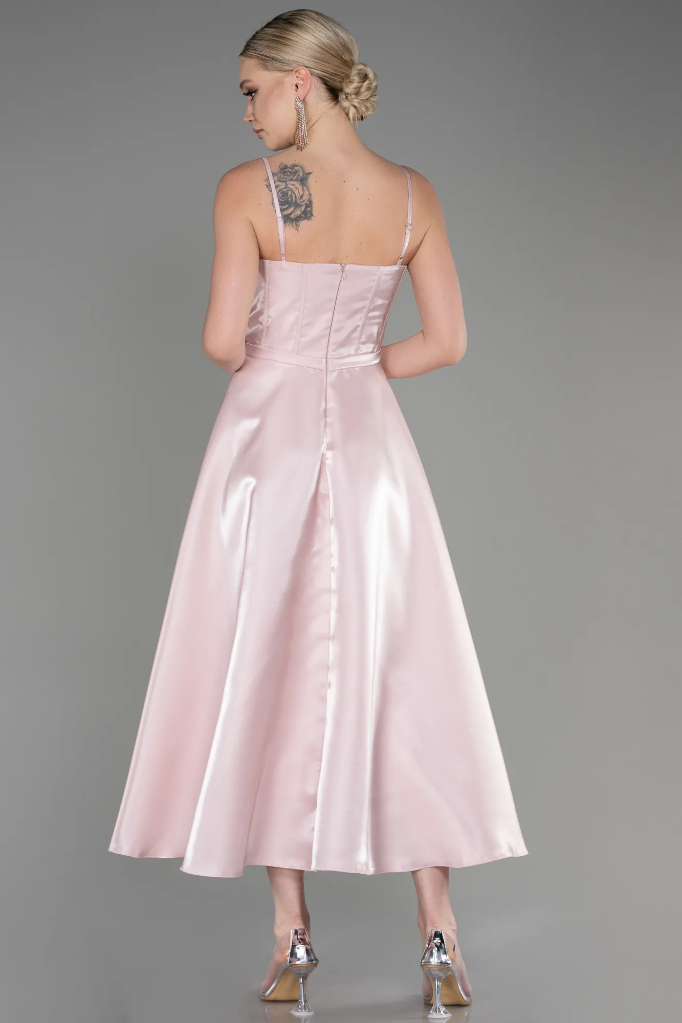 Powder Color-Midi Satin Party Dress ABK2011