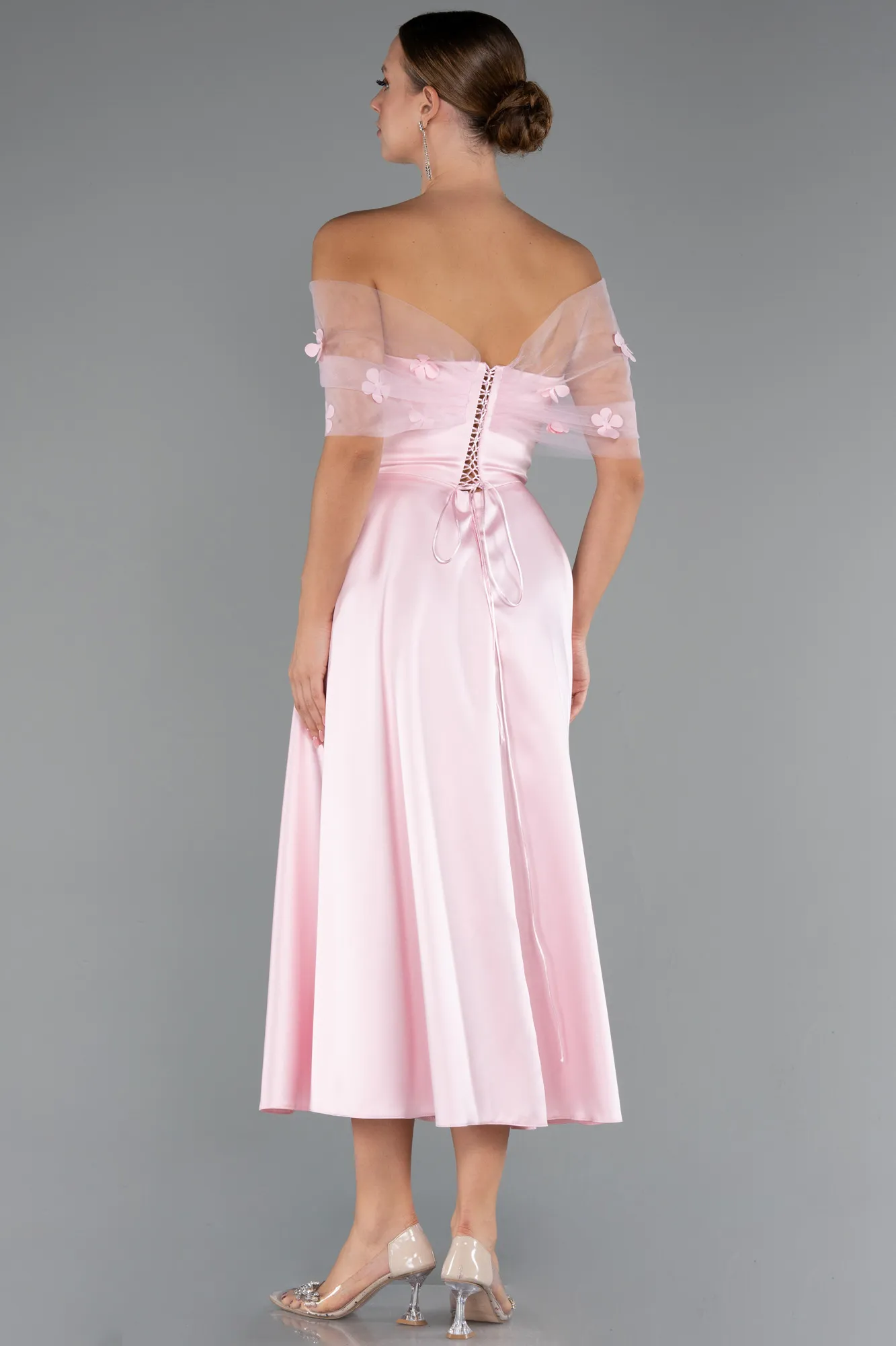 Powder Color-Midi Satin Party Dress ABK2431