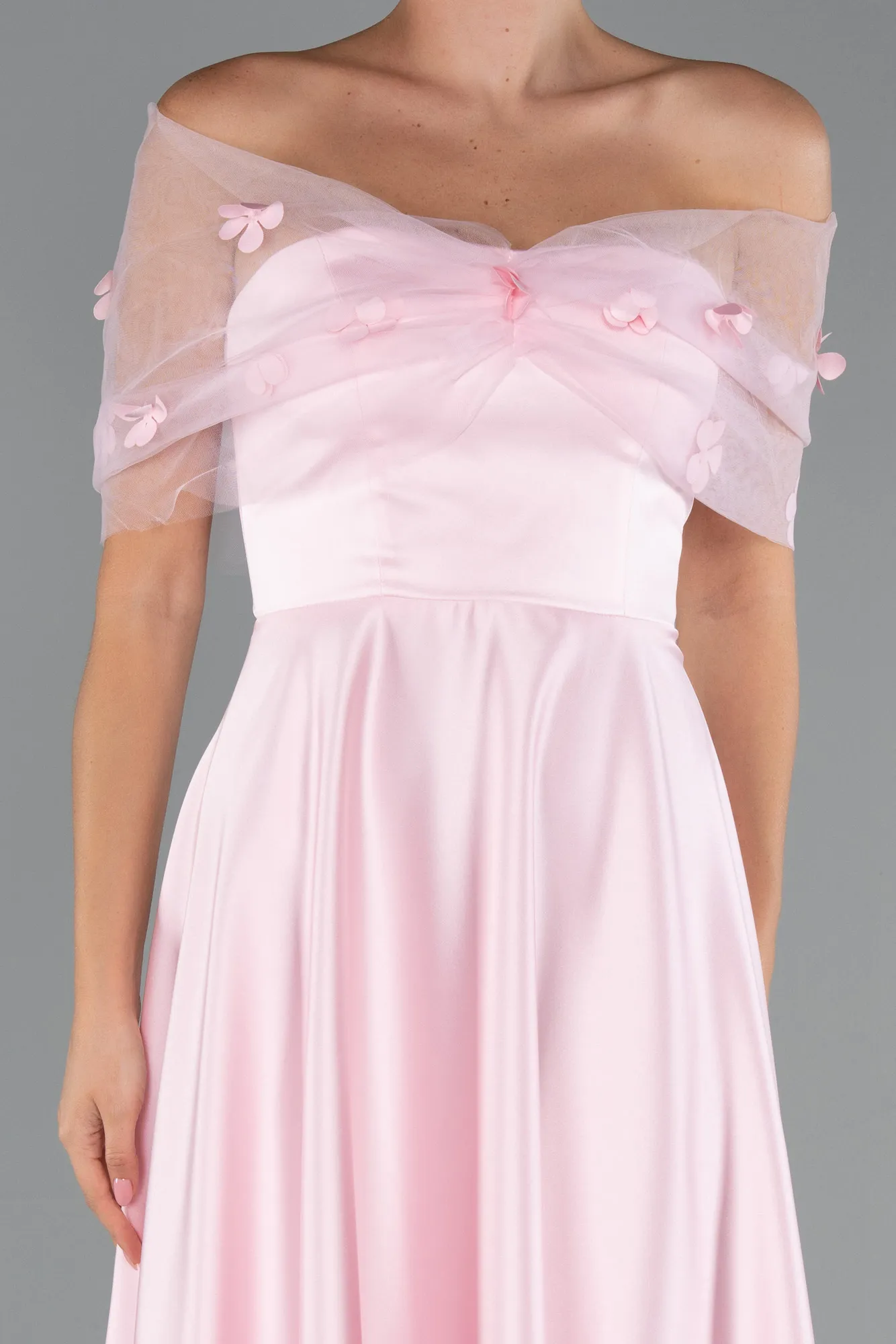 Powder Color-Midi Satin Party Dress ABK2431