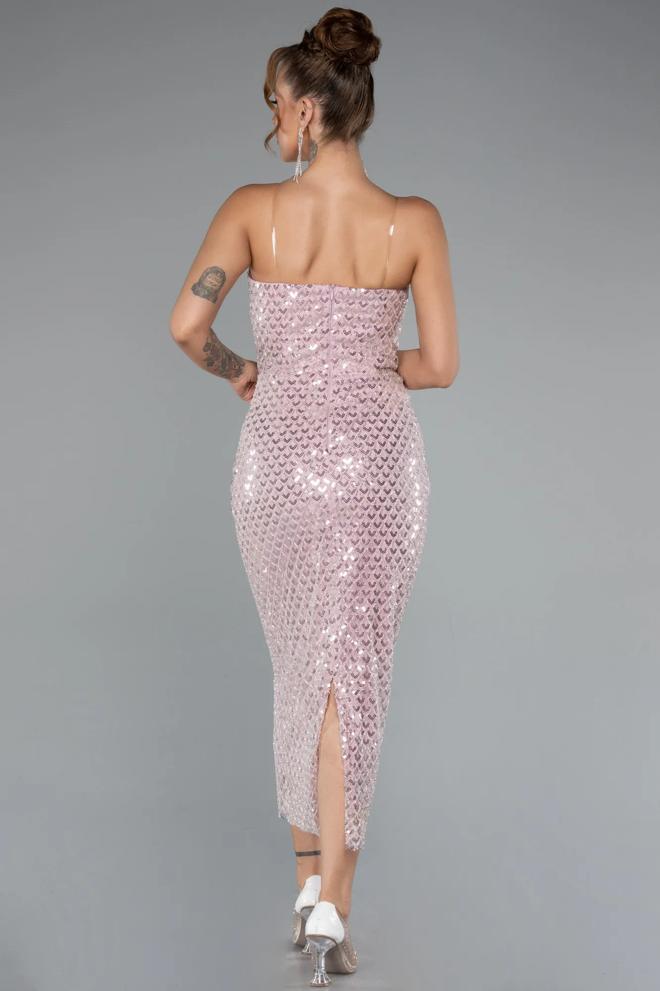 Powder Color-Midi Scaly Cocktail Dress ABK2389