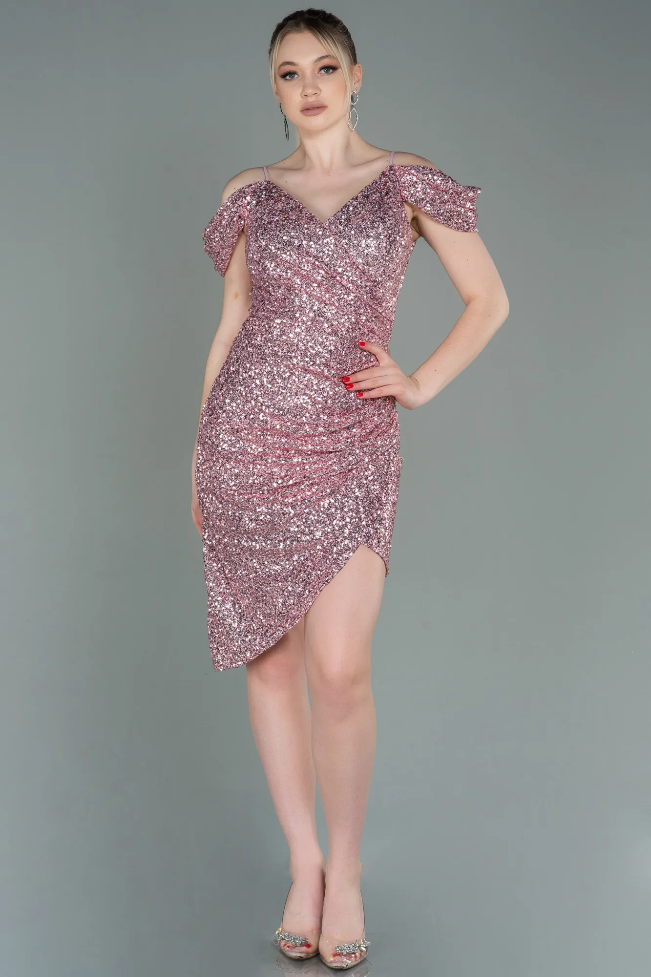 Powder Color-Midi Scaly Invitation Dress ABK1748