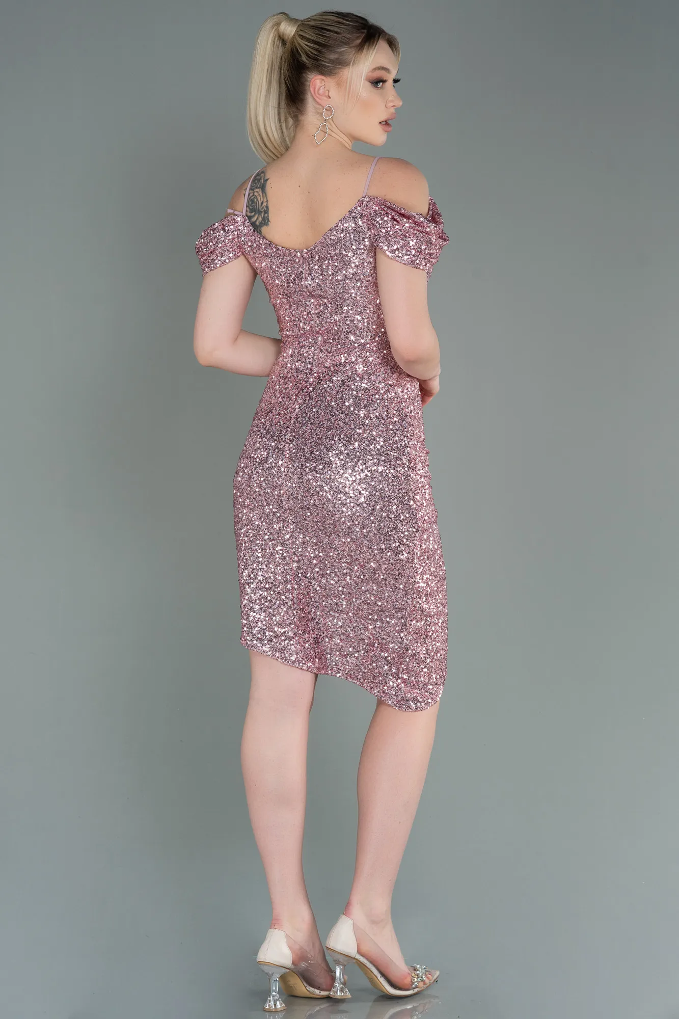 Powder Color-Midi Scaly Invitation Dress ABK1748