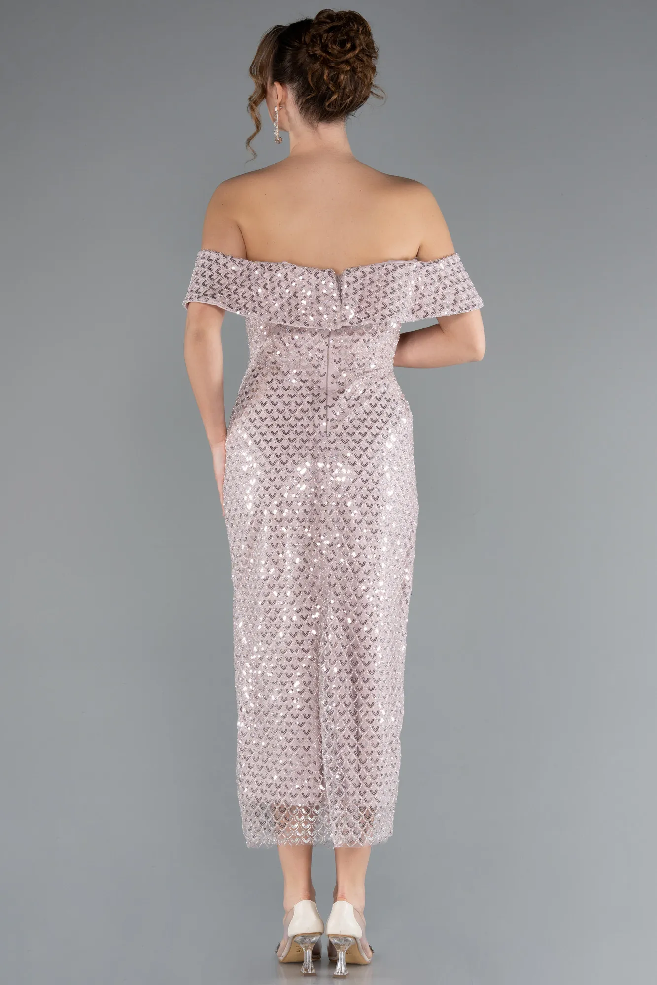 Powder Color-Midi Scaly Party Dress ABK2364