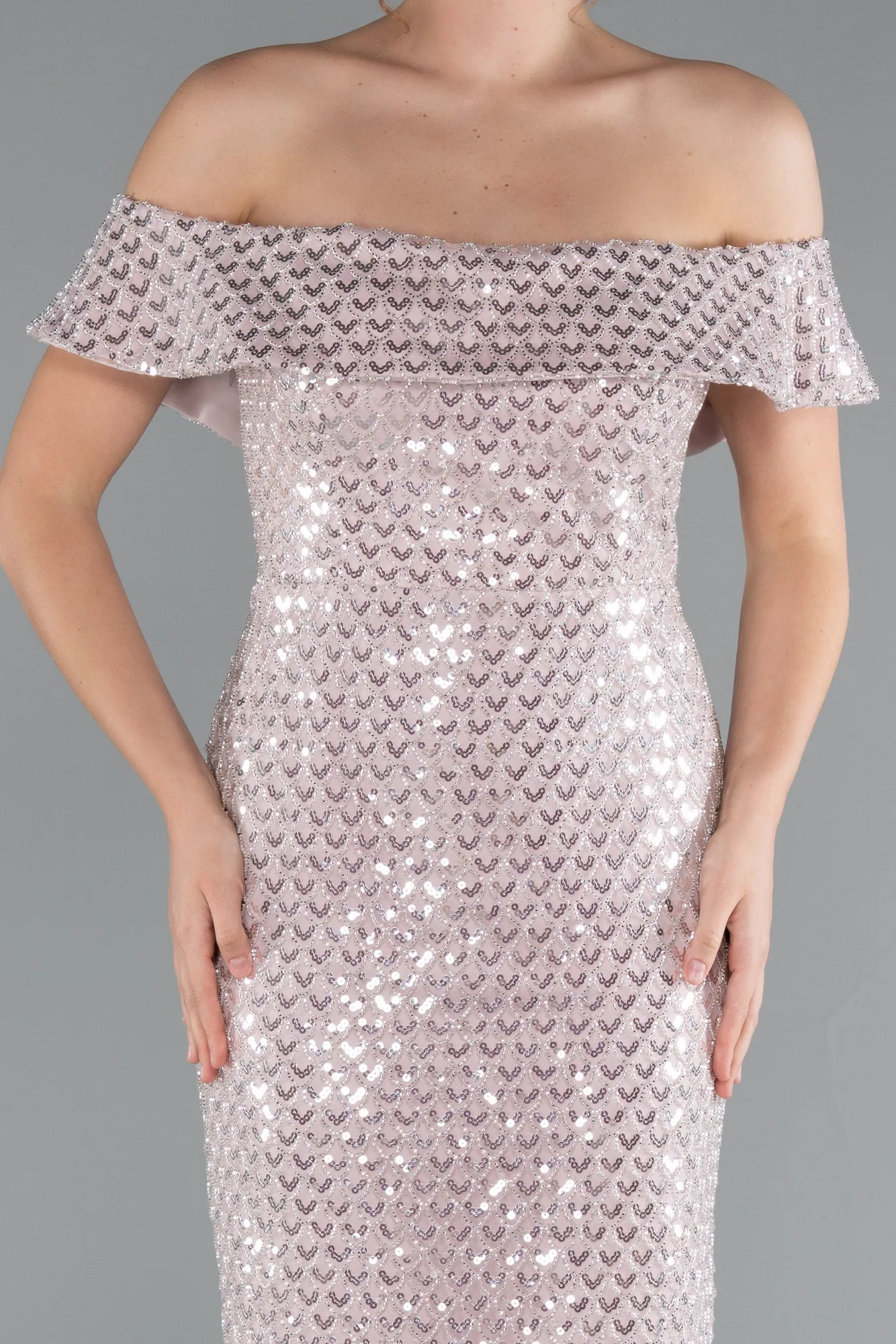 Powder Color-Midi Scaly Party Dress ABK2364