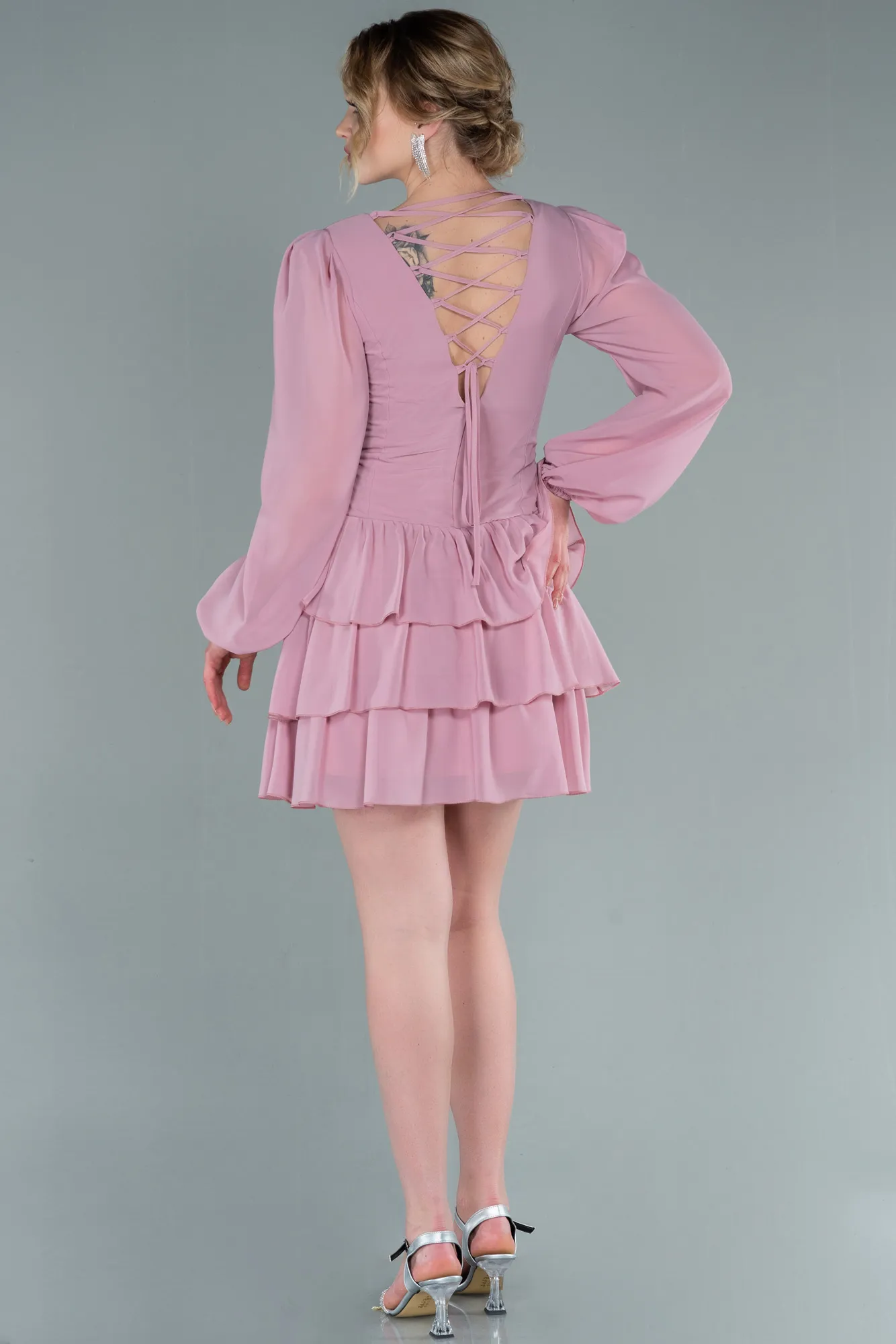 Powder Color-Mini Chiffon Invitation Dress ABK1899