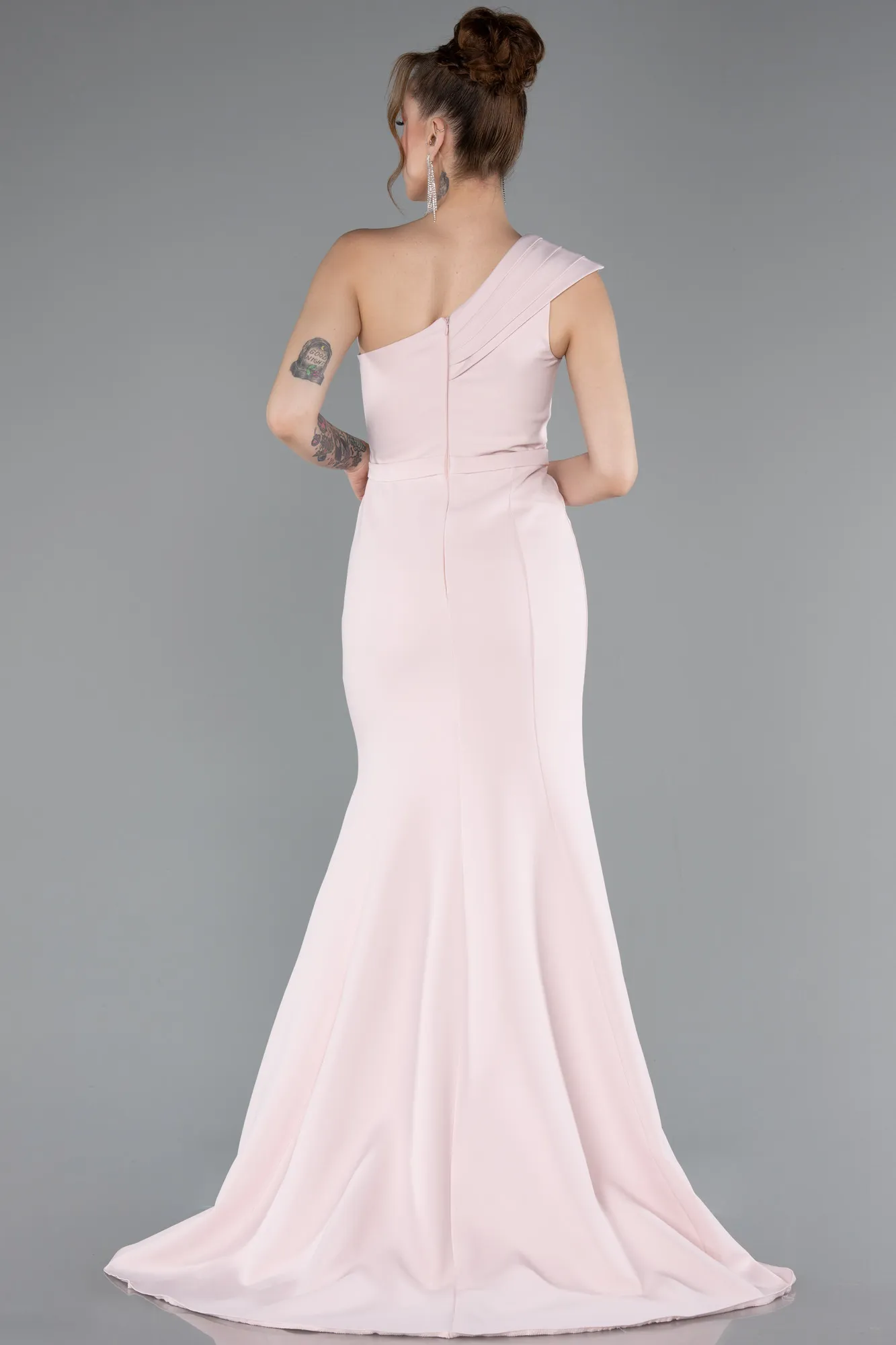 Powder Color-One Shoulder Slit Long Evening Gown ABU4793