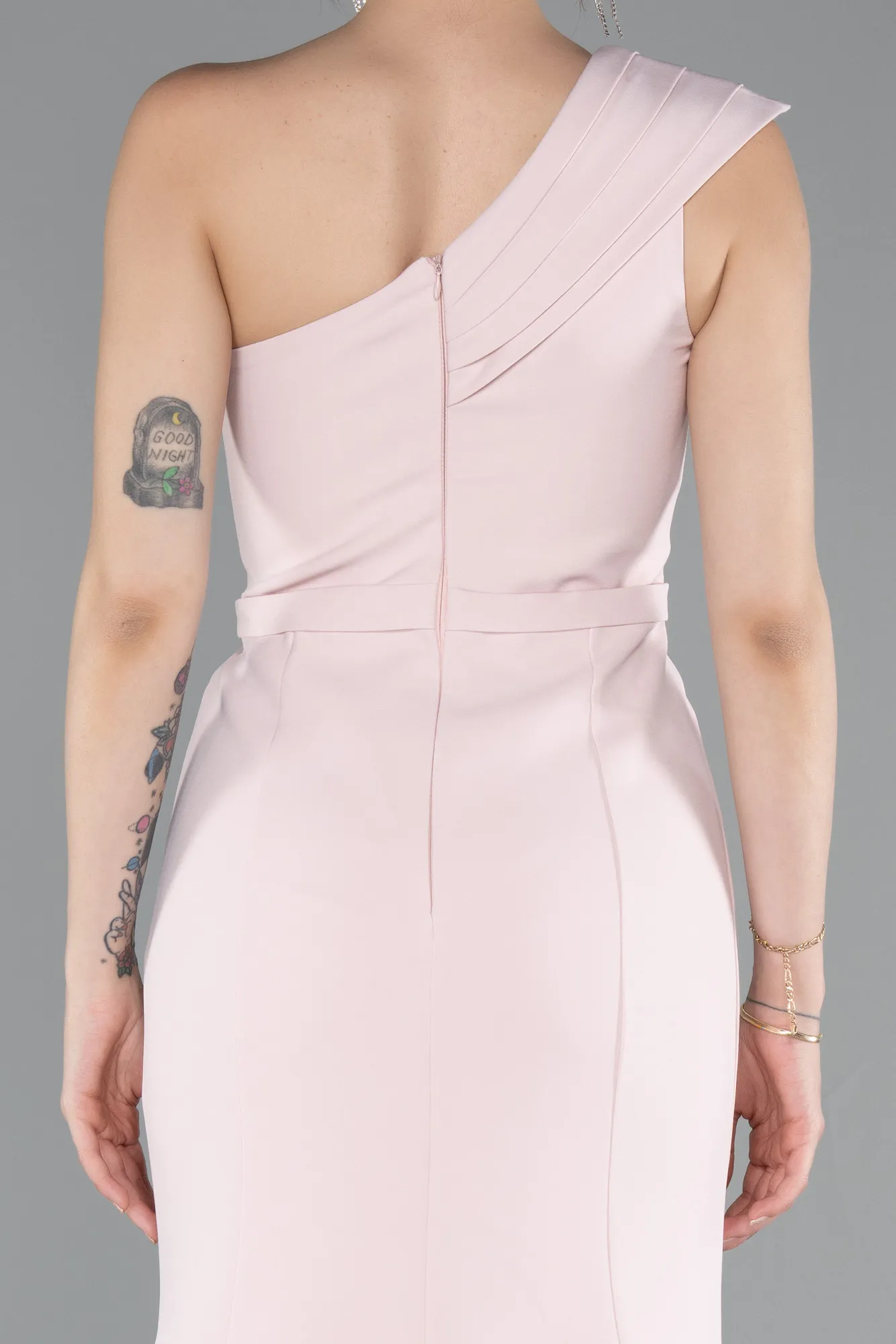 Powder Color-One Shoulder Slit Long Evening Gown ABU4793