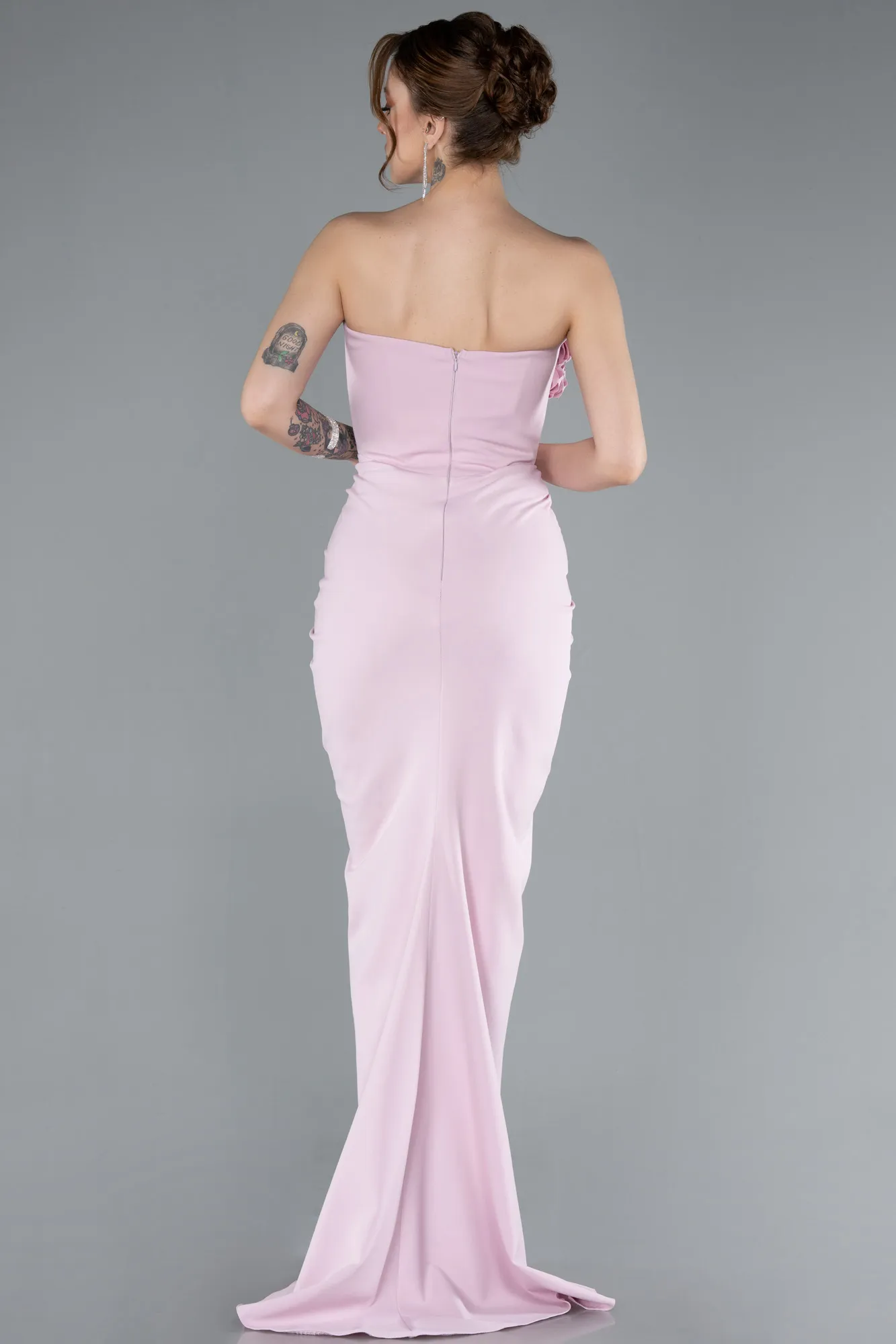Powder Color-Rose Strapless Slit Long Mermaid Evening Gown ABU4800