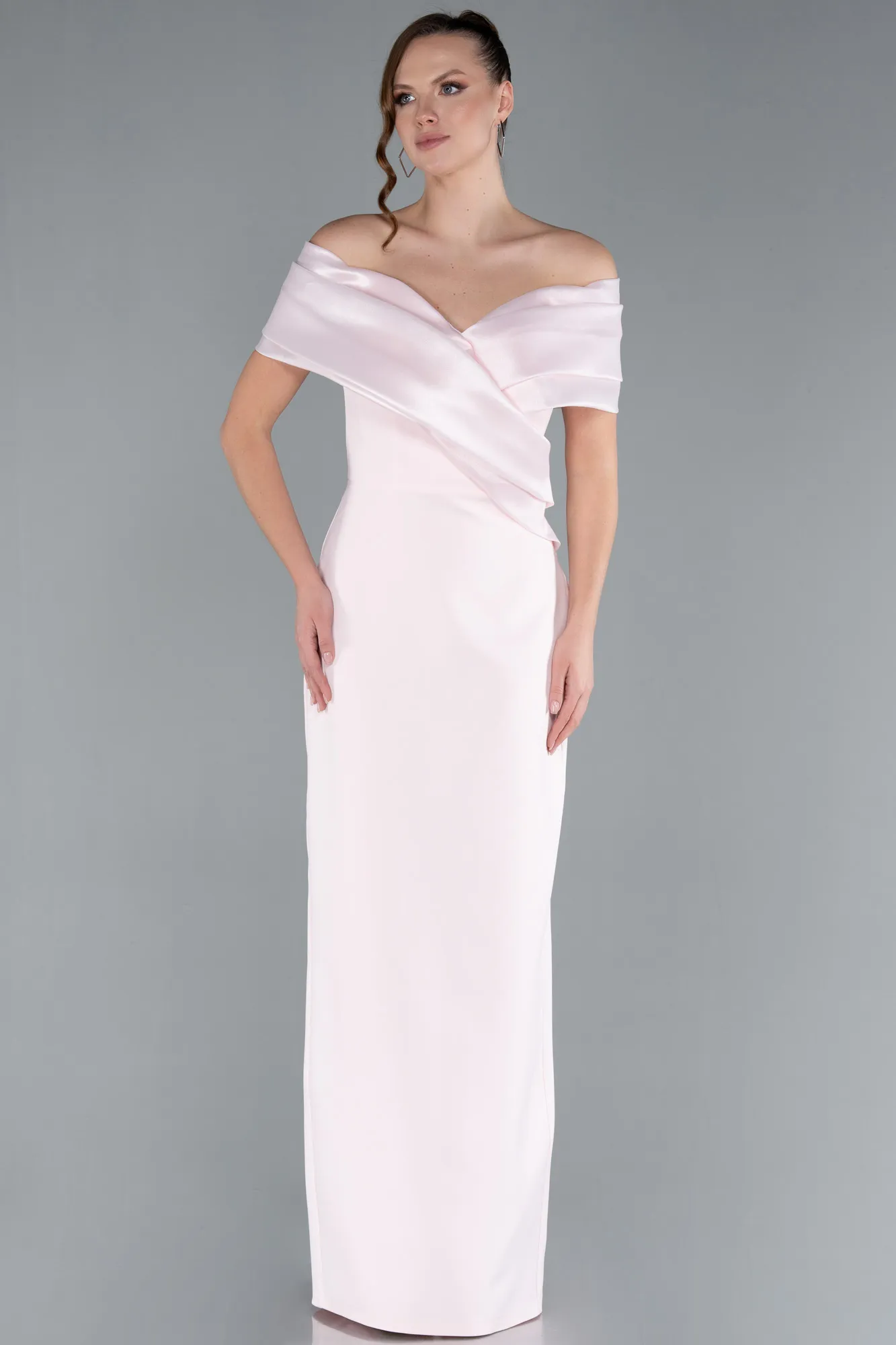 Powder Color-Satin Boat Neck Long Mermaid Dress ABU4731