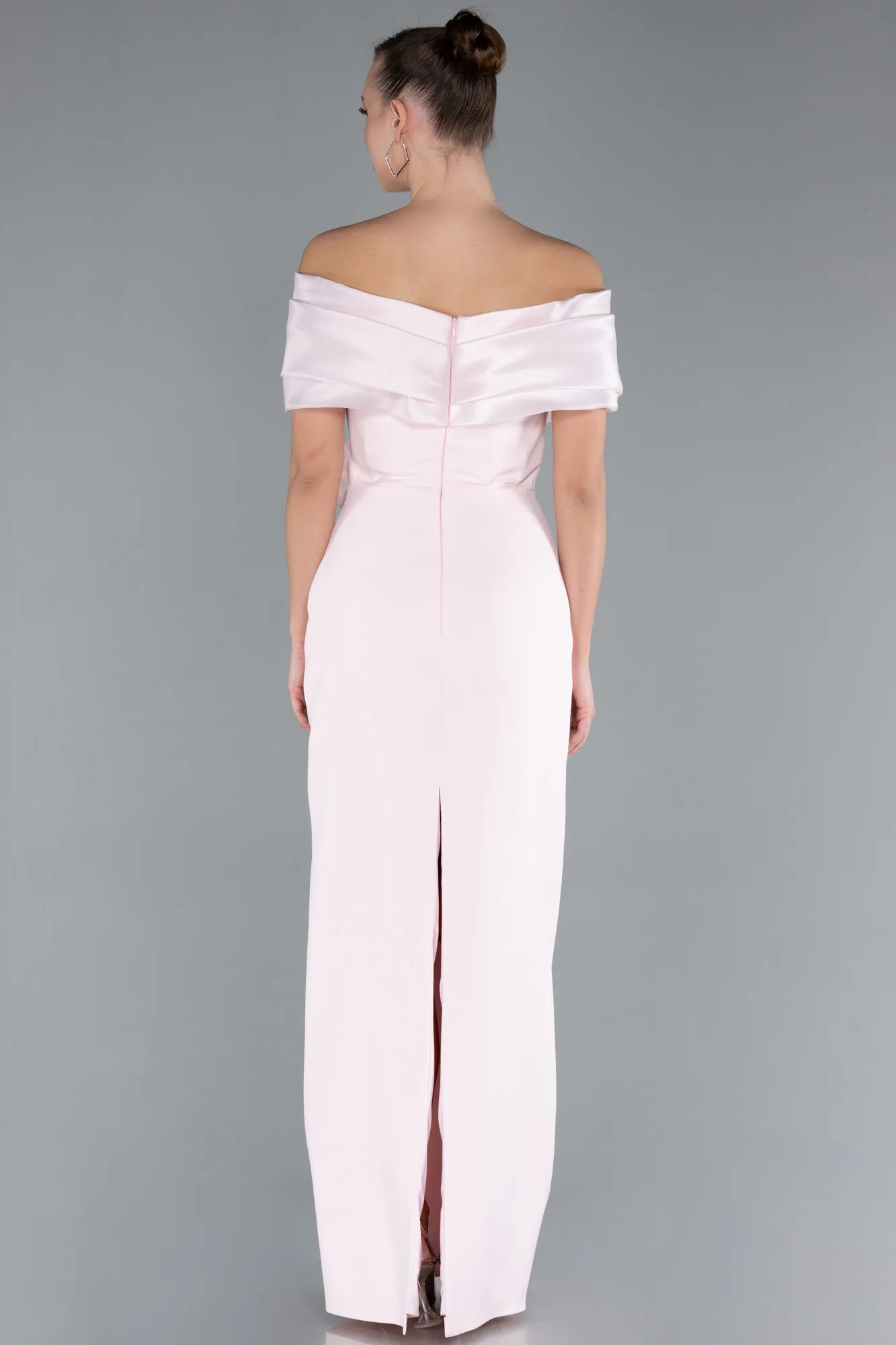 Powder Color-Satin Boat Neck Long Mermaid Dress ABU4731