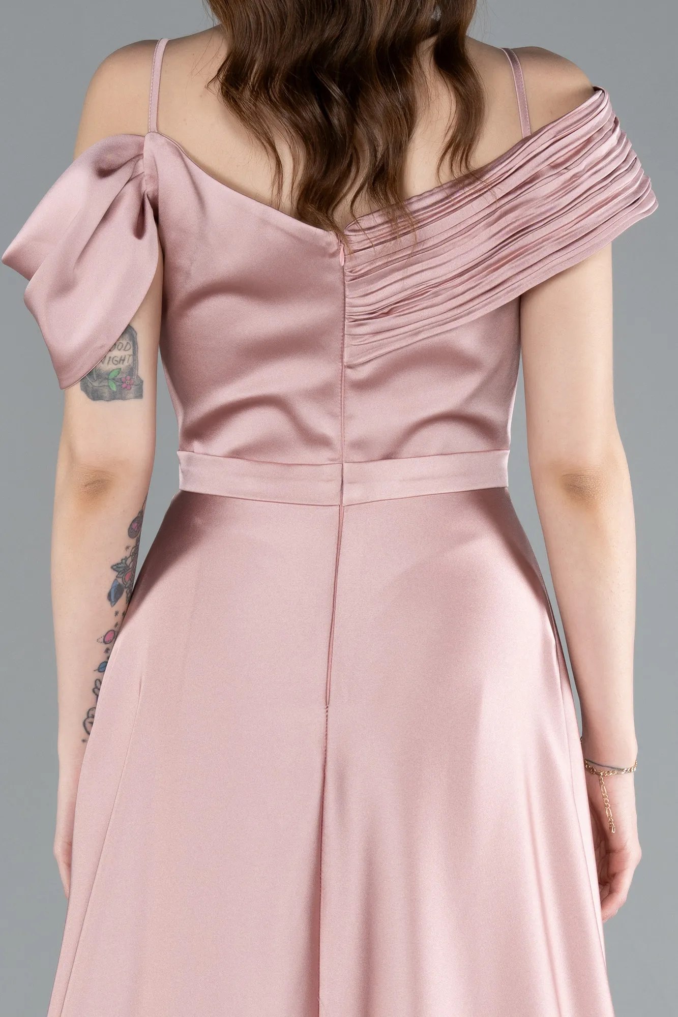 Powder Color-Satin Off Shoulder Long Satin Evening Gown ABU4868