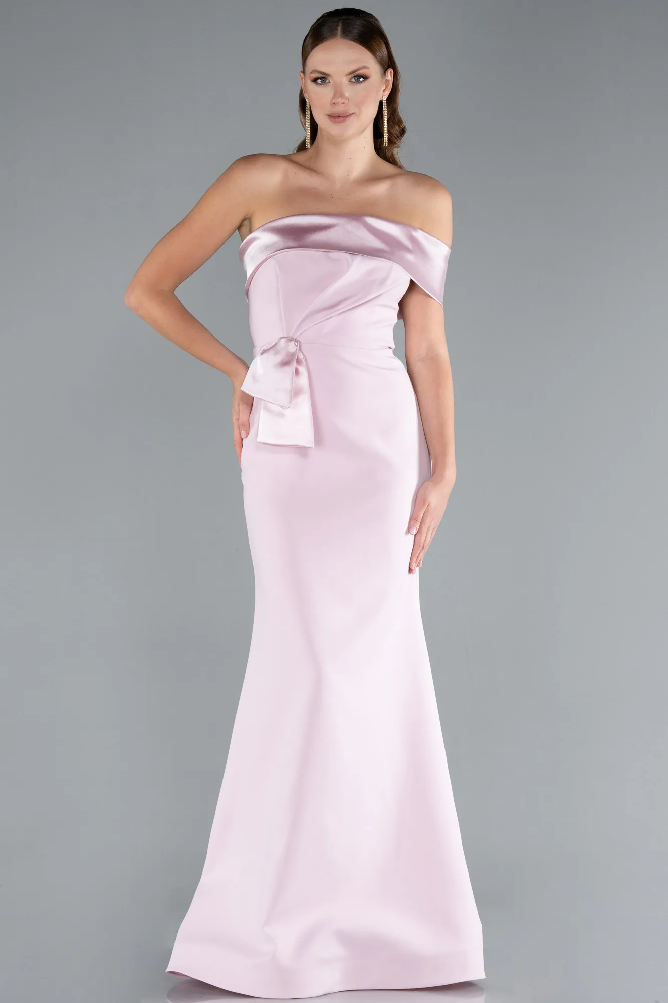 Powder Color-Satin One Shoulder Long Mermaid Evening Gown ABU4832
