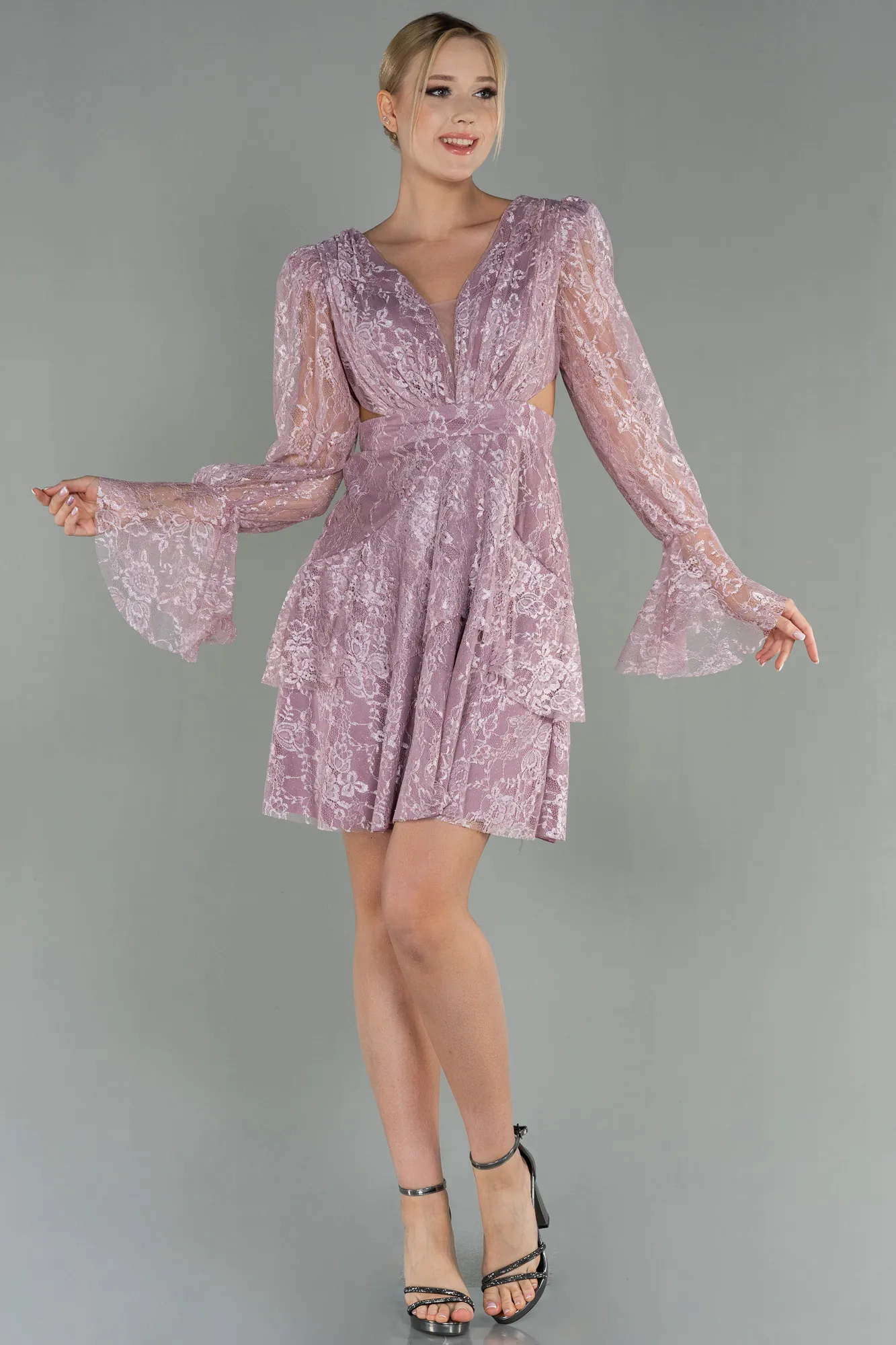 Powder Color-Short Dantelle Invitation Dress ABK1699