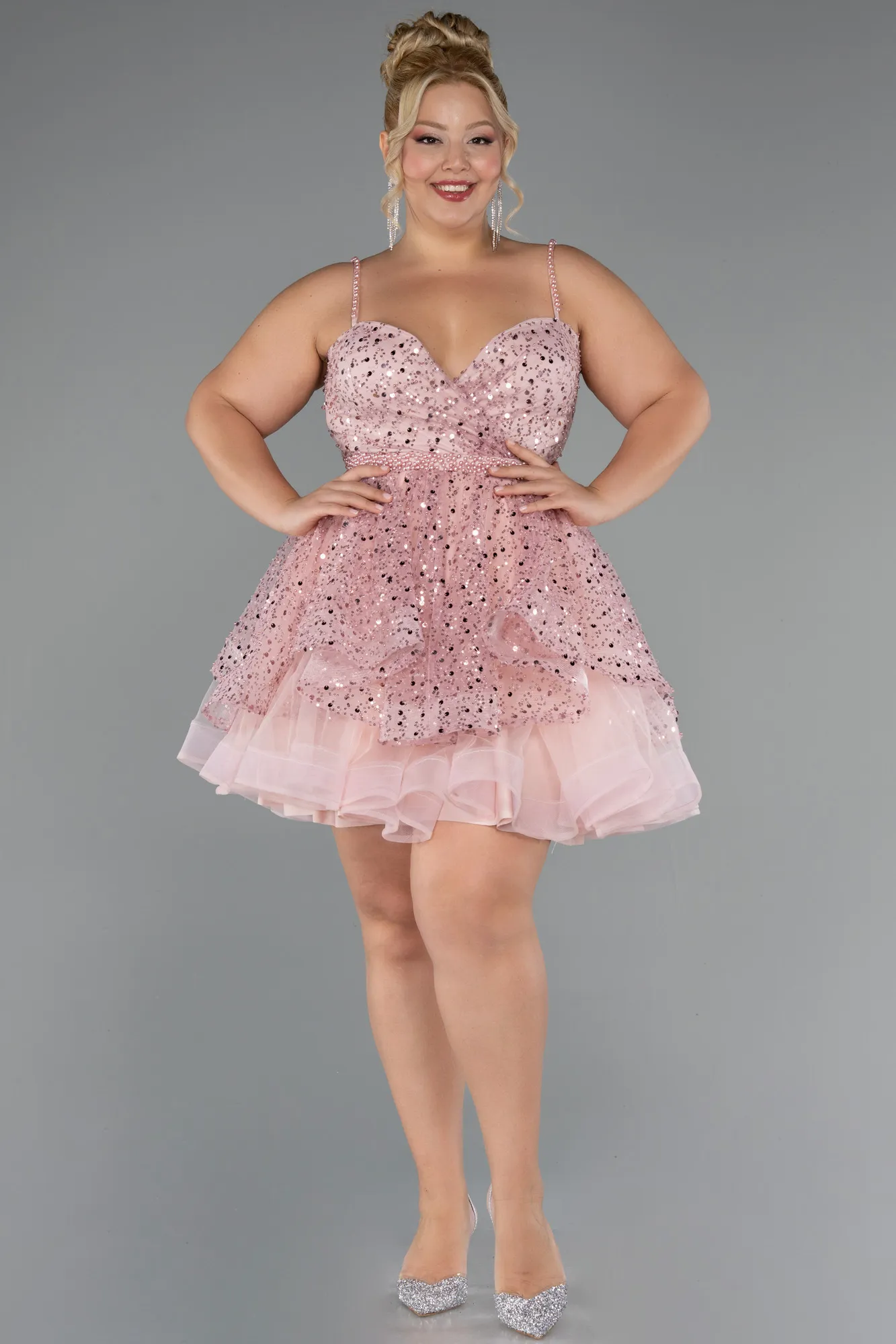 Powder Color-Short Formal Plus Size Dress ABK2436