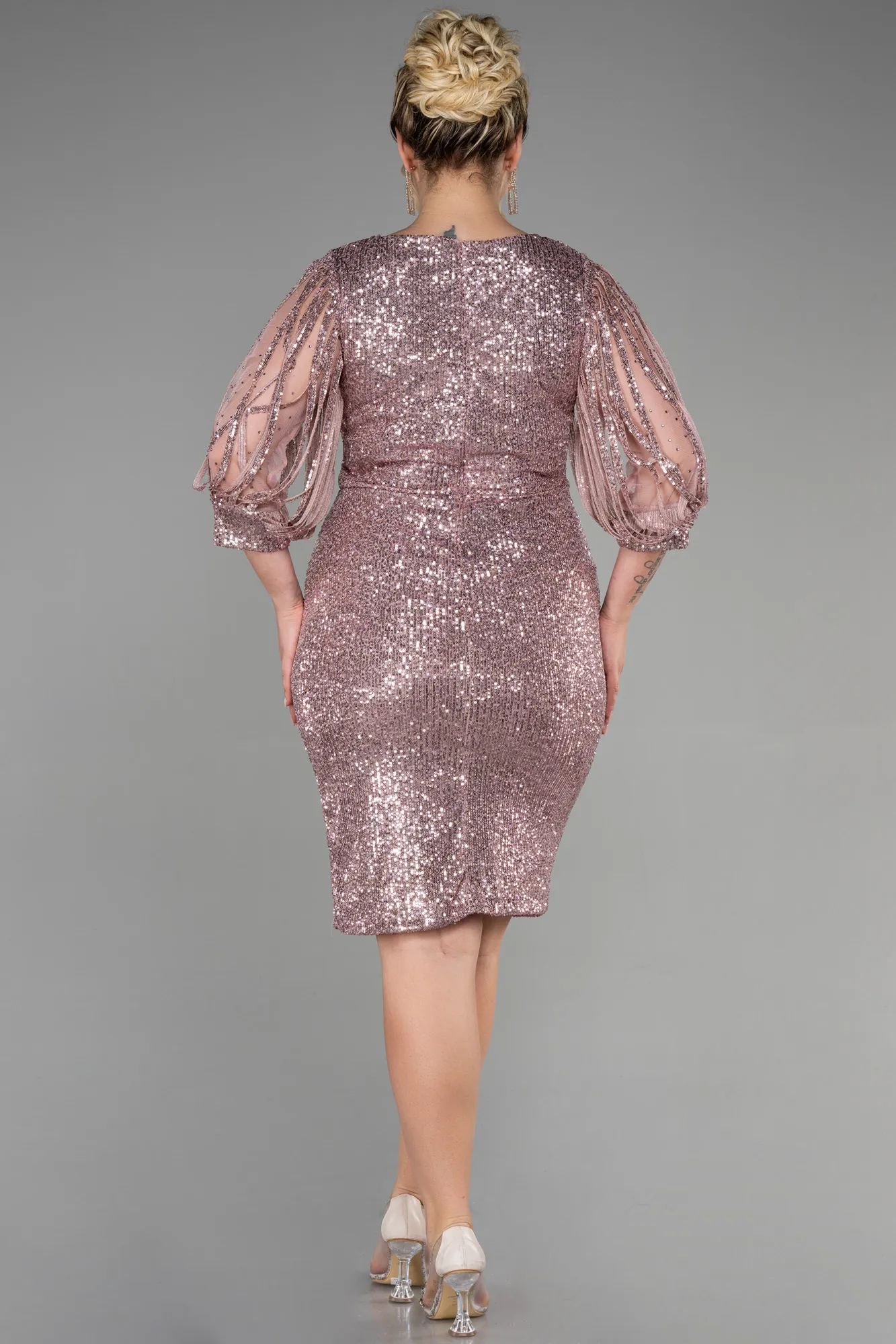 Powder Color-Short Plus Size Evening Dress ABK631