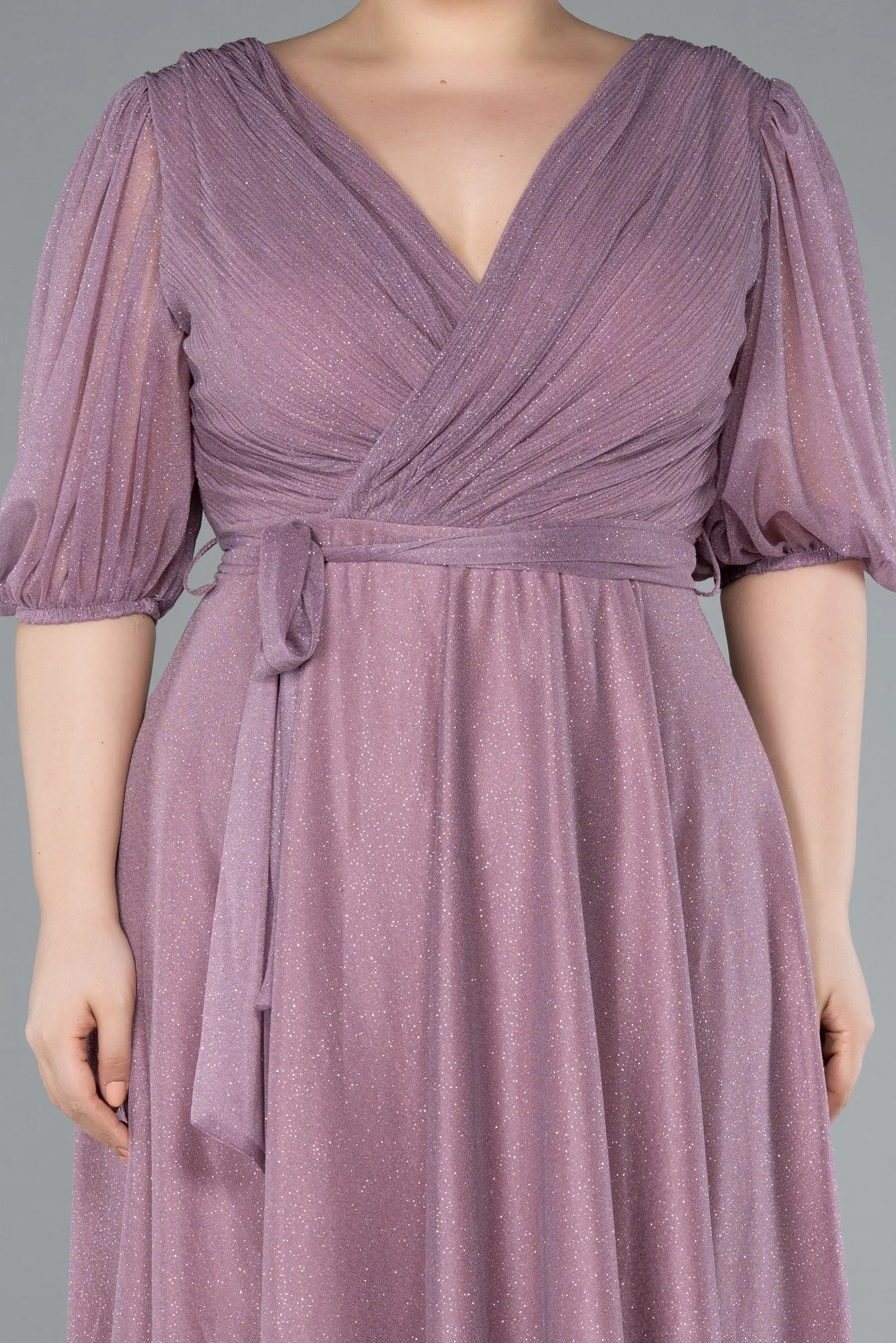 Powder Color-Short Sleeve Glitter Midi Plus Size Invatation Dress ABK2135