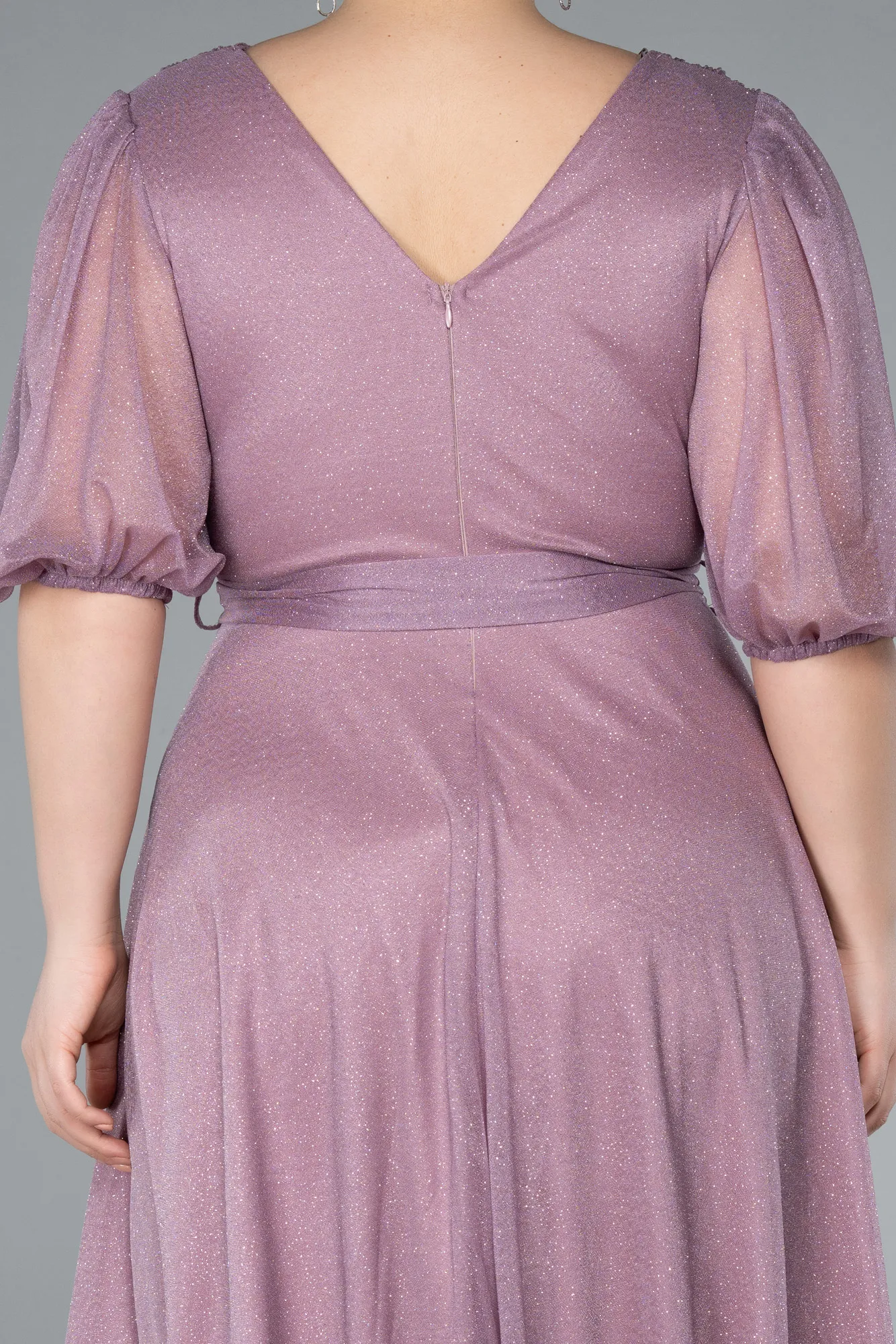 Powder Color-Short Sleeve Glitter Midi Plus Size Invatation Dress ABK2135