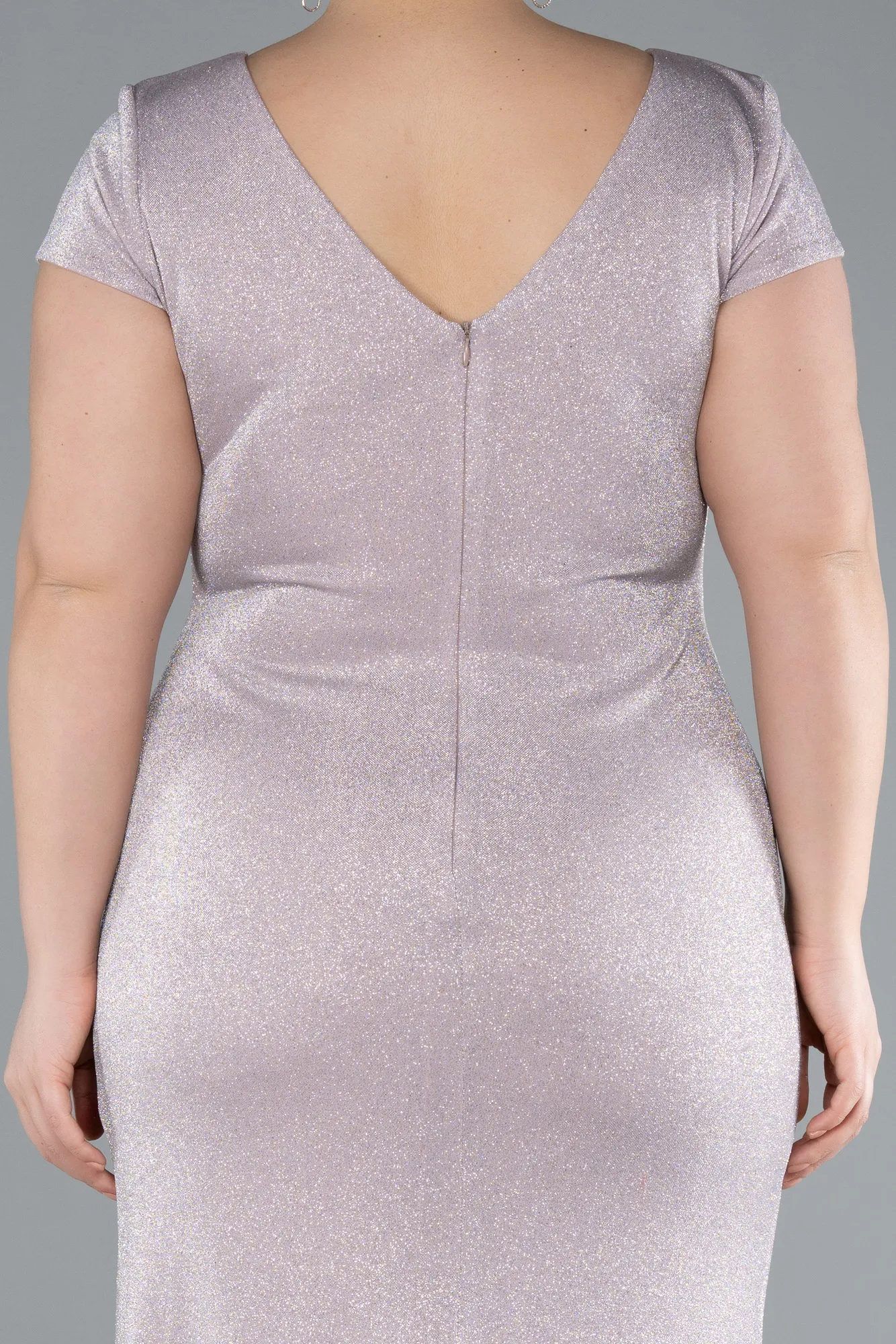 Powder Color-Short Sleeve V Neck Glitter Long Plus Size Evening Dress ABU5123