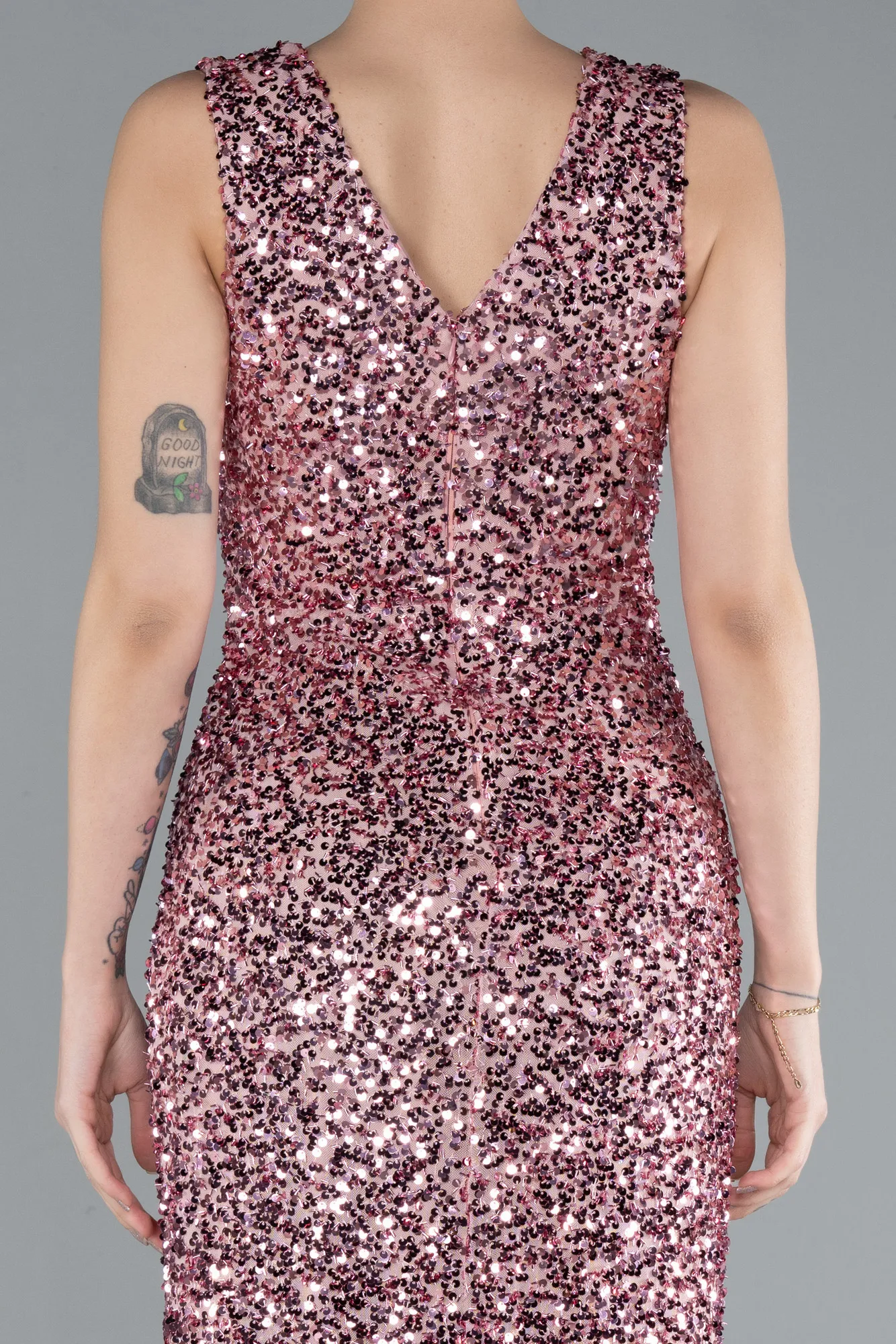 Powder Color-Sleeveless Slit Long Sequin Evening Gown ABU4672