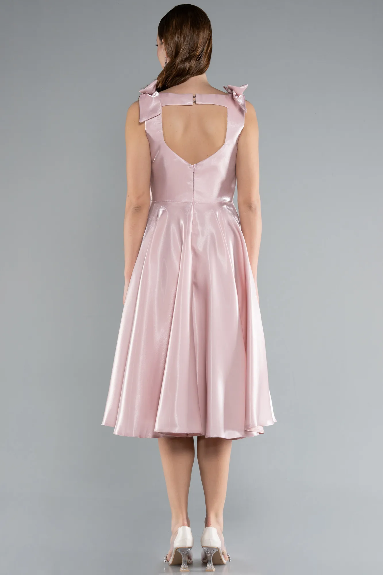 Powder Color-Sleeveless Square Neck Midi Satin Party Dress ABK2285