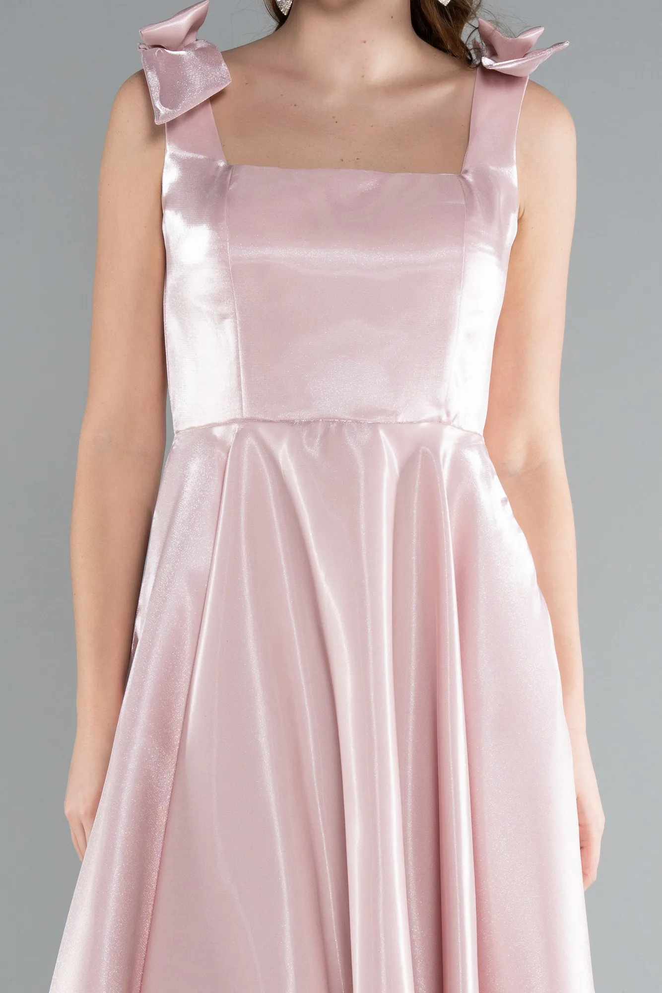 Powder Color-Sleeveless Square Neck Midi Satin Party Dress ABK2285