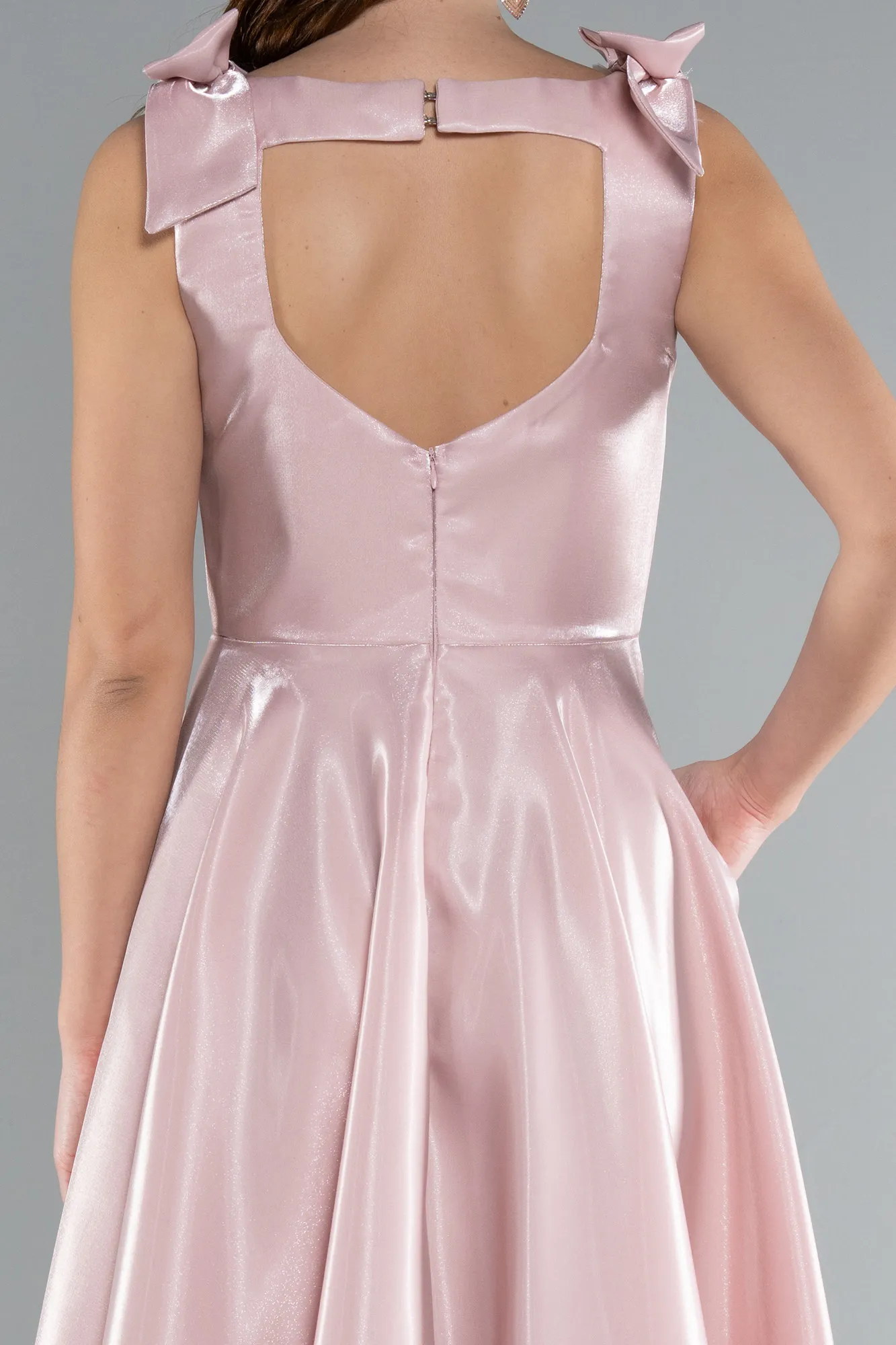 Powder Color-Sleeveless Square Neck Midi Satin Party Dress ABK2285