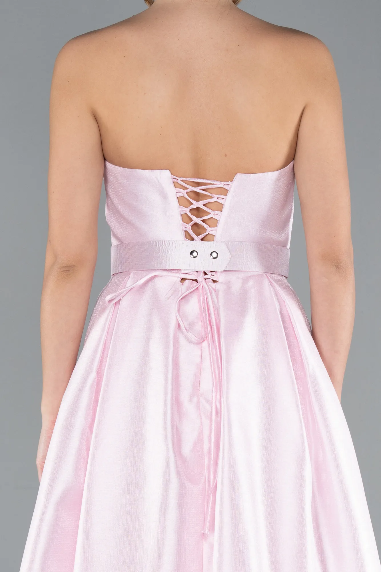 Powder Color-Strapless Belted Midi Taffeta Party Dress ABK2287