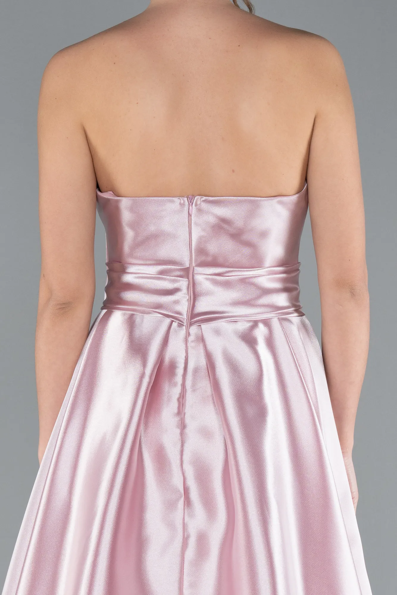 Powder Color-Strapless High Slit Long Satin Graduation Prom Dress ABU4774