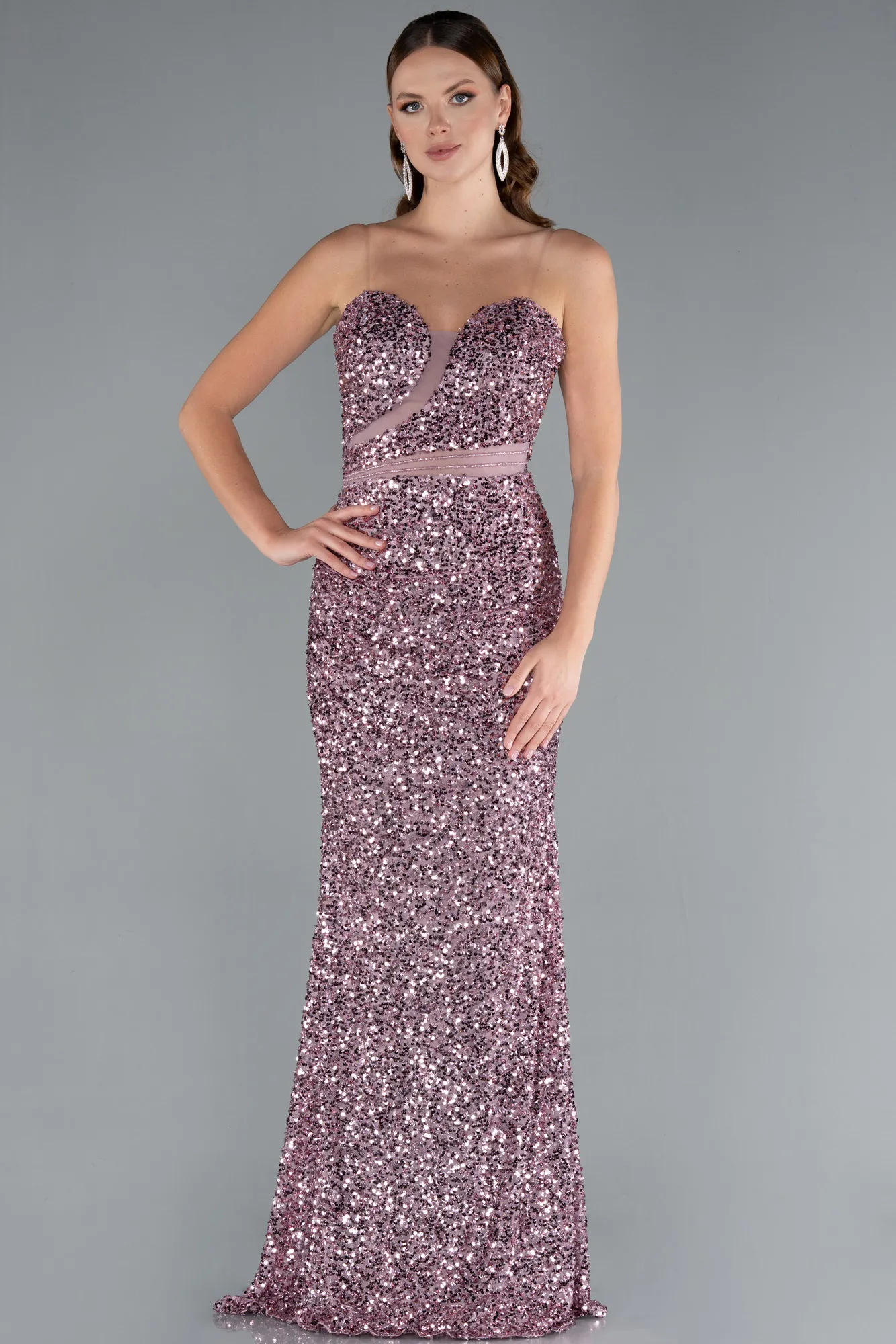 Powder Color-Strapless Long Scaly Mermaid Evening Gown ABU4816