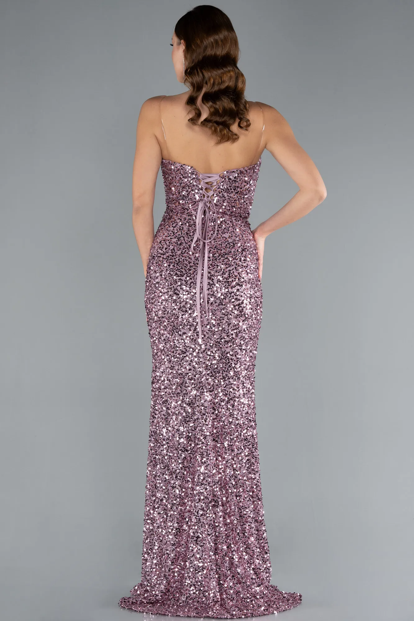 Powder Color-Strapless Long Scaly Mermaid Evening Gown ABU4816