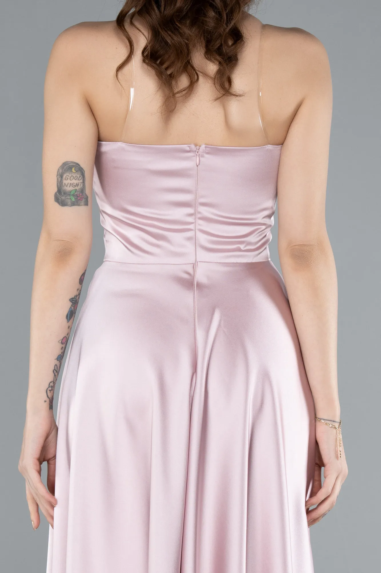Powder Color-Strapless Midi Satin Cocktail Dress ABK2275