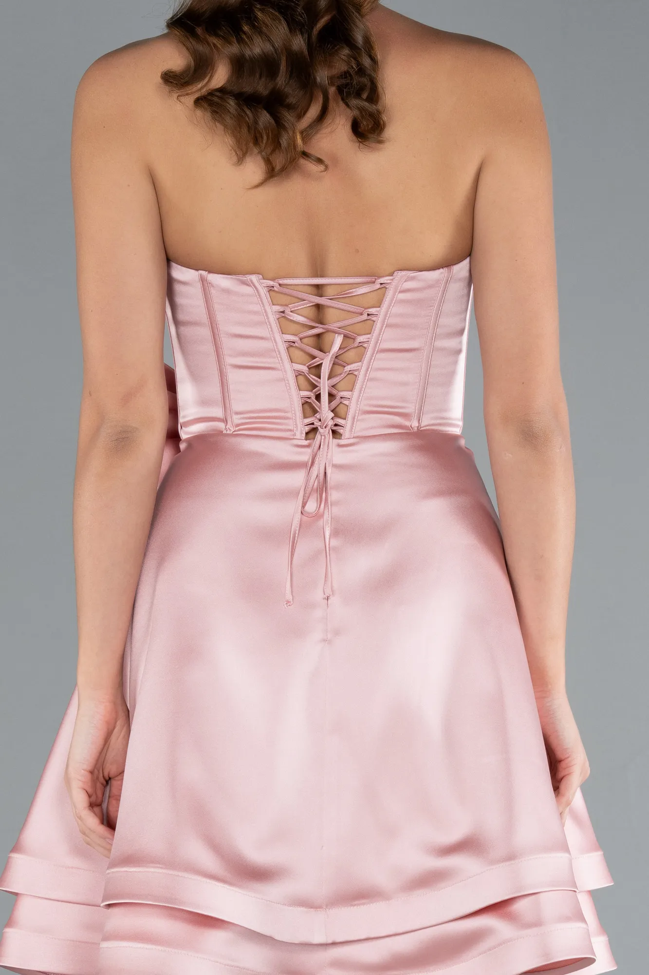 Powder Color-Strapless Satin Short Prom Dress ABK2310