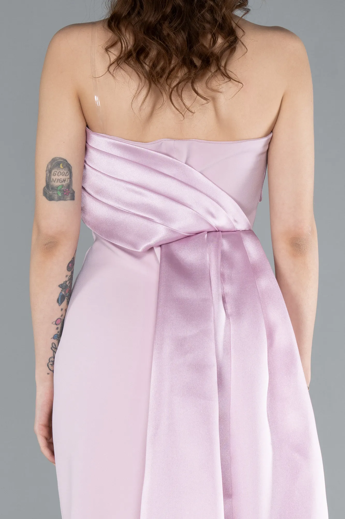 Powder Color-Strapless Satin Train Evening Gown ABU4690