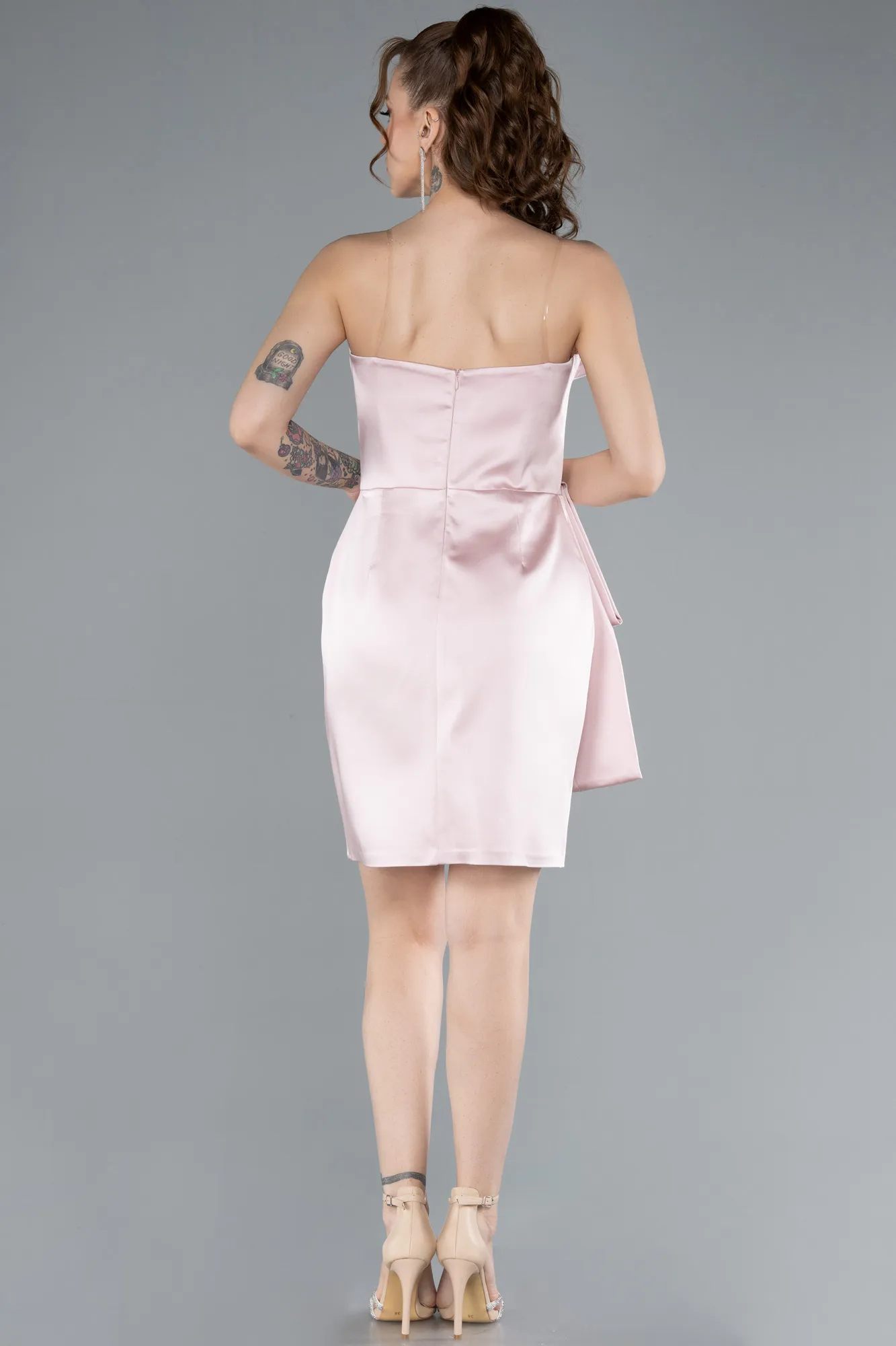 Powder Color-Strapless Short Satin Party Dress ABK2266