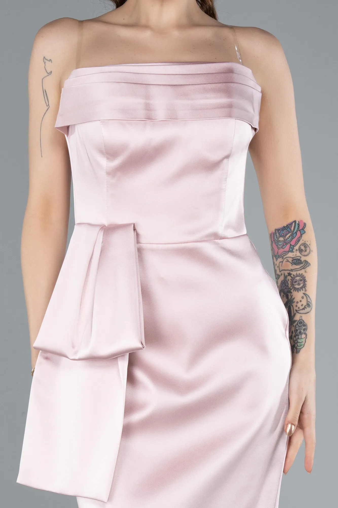 Powder Color-Strapless Short Satin Party Dress ABK2266