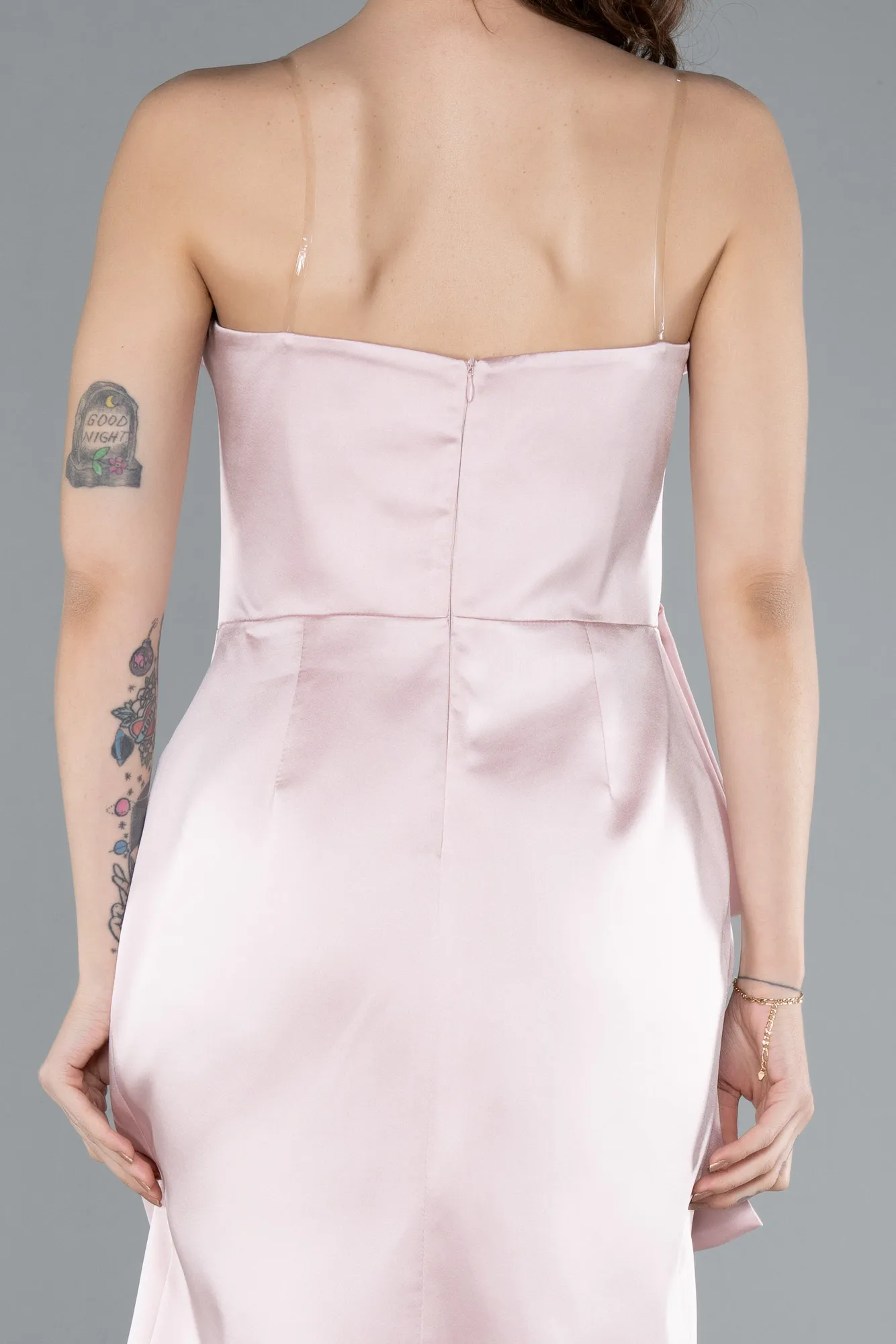 Powder Color-Strapless Short Satin Party Dress ABK2266