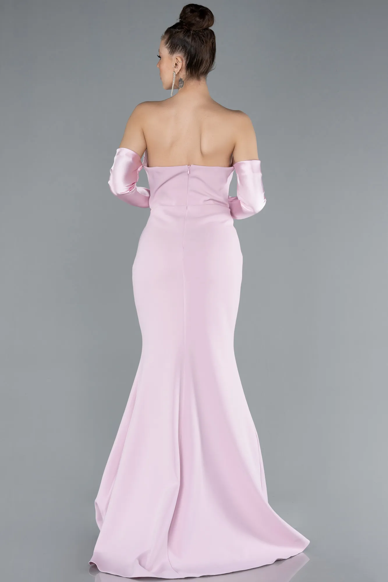 Powder Color-Strapless Sleeve Accessory Slit Mermaid Prom Dress ABU4637