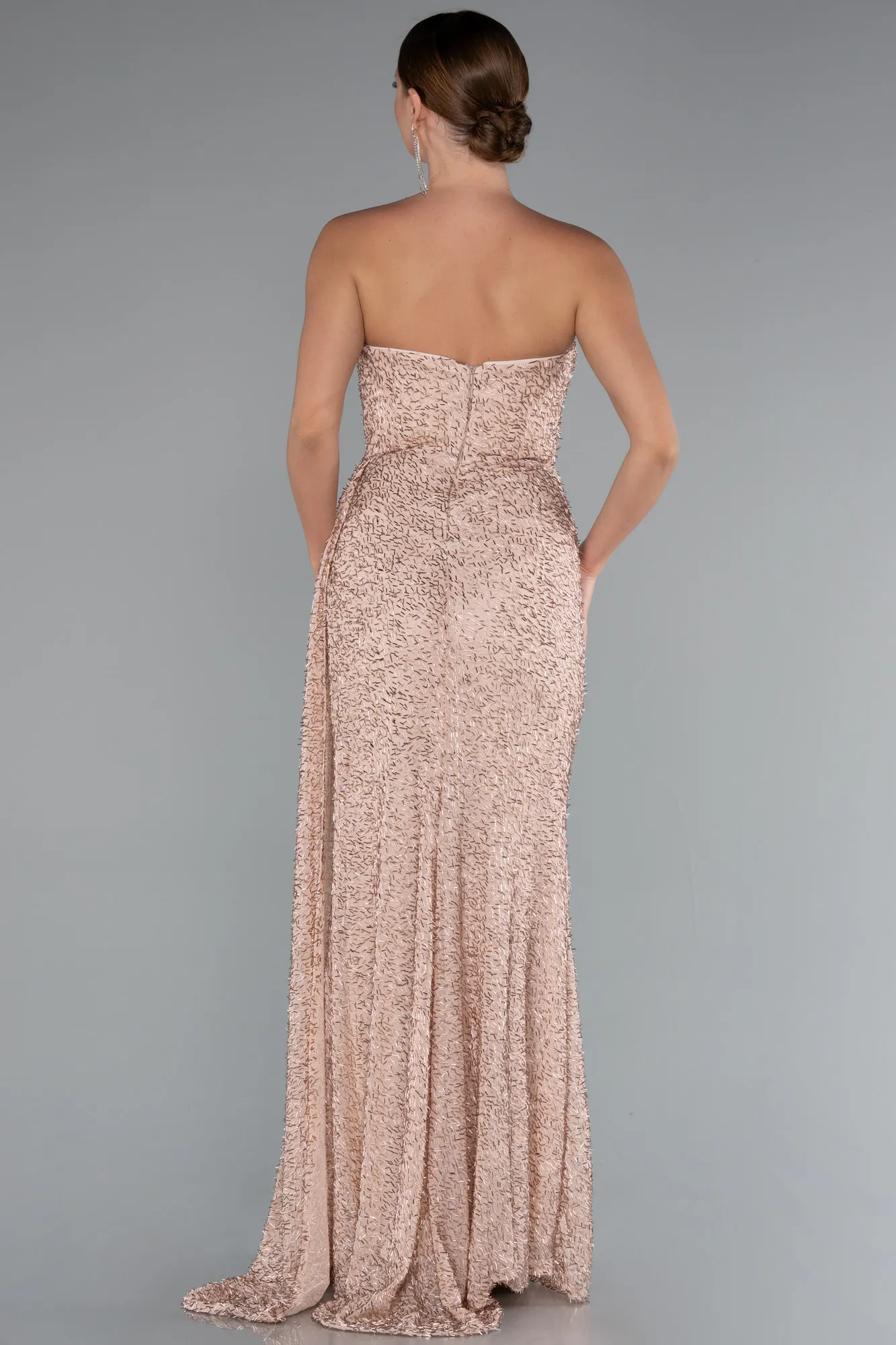 Powder Color-Strapless Slit Long Beaded Evening Gown ABU4725