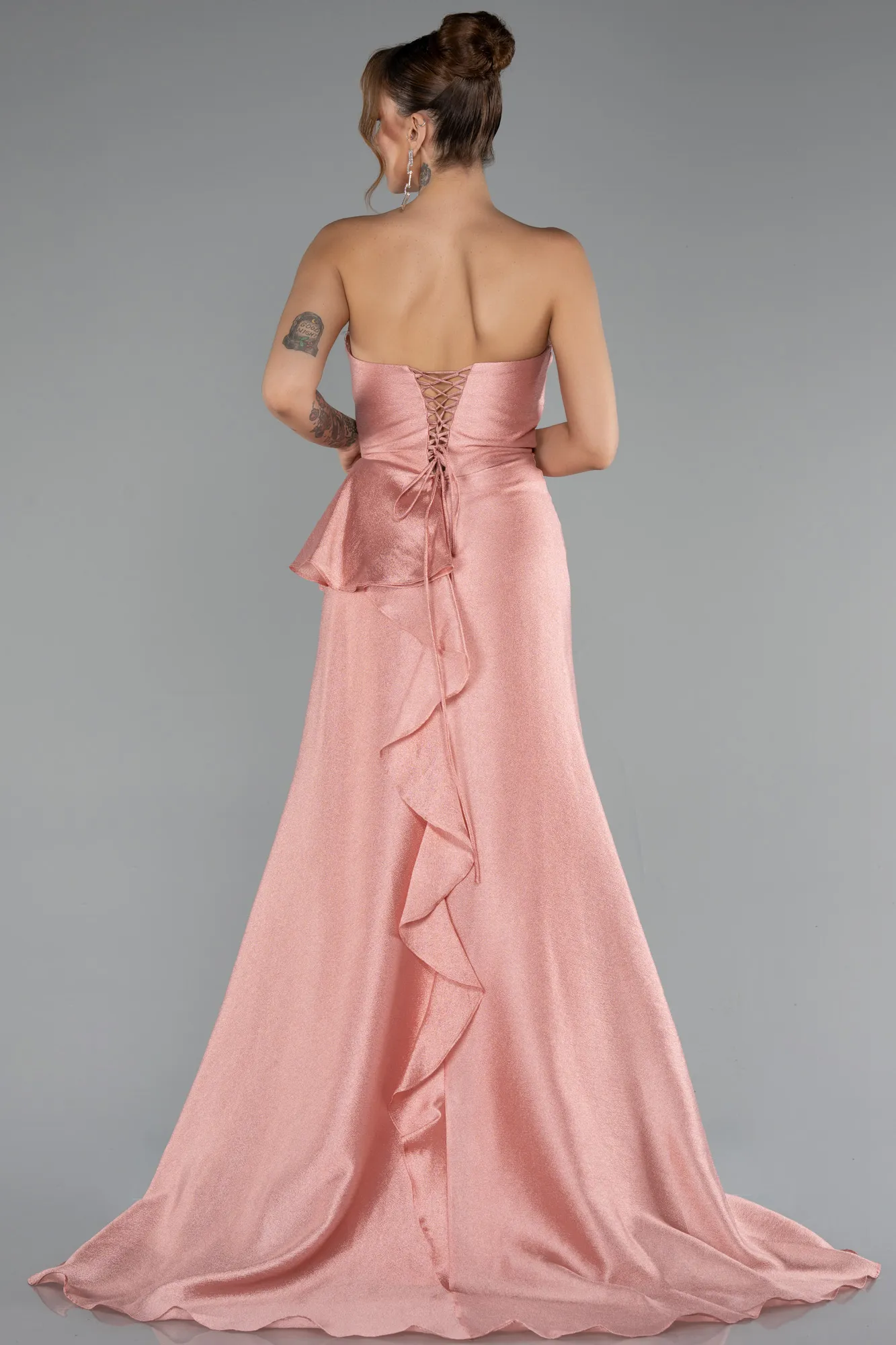 Powder Color-Strapless Slit Long Evening Gown ABU4724
