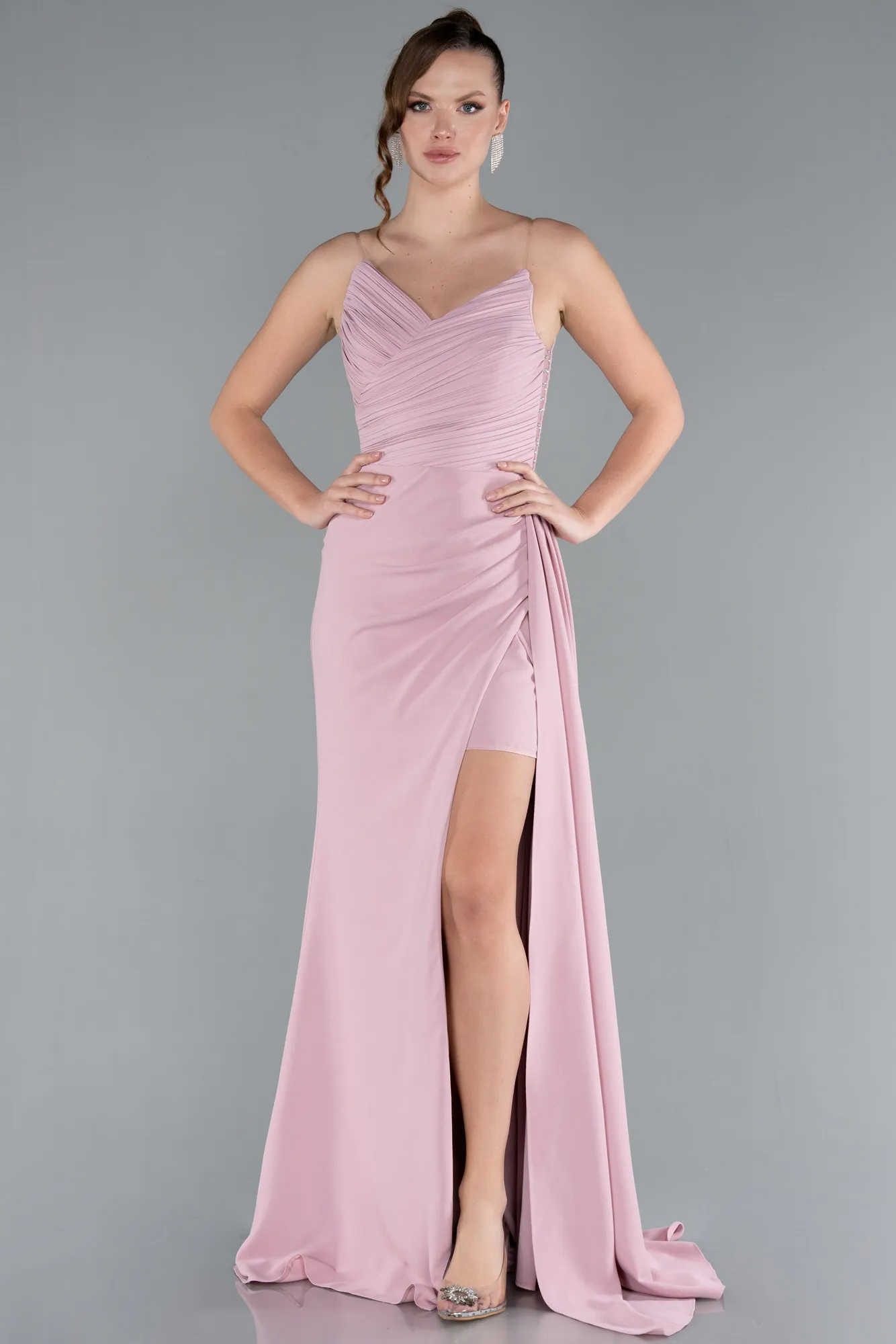Powder Color-Strapless Slit Long Prom Dress ABU4729