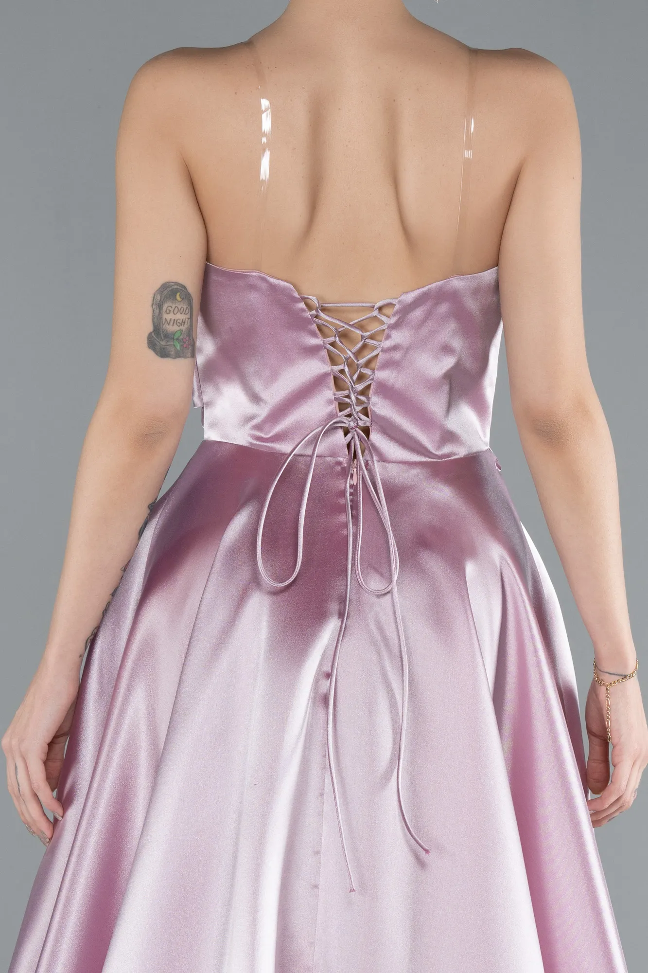 Powder Color-Strapless Slit Long Satin Prom Dress ABU4680