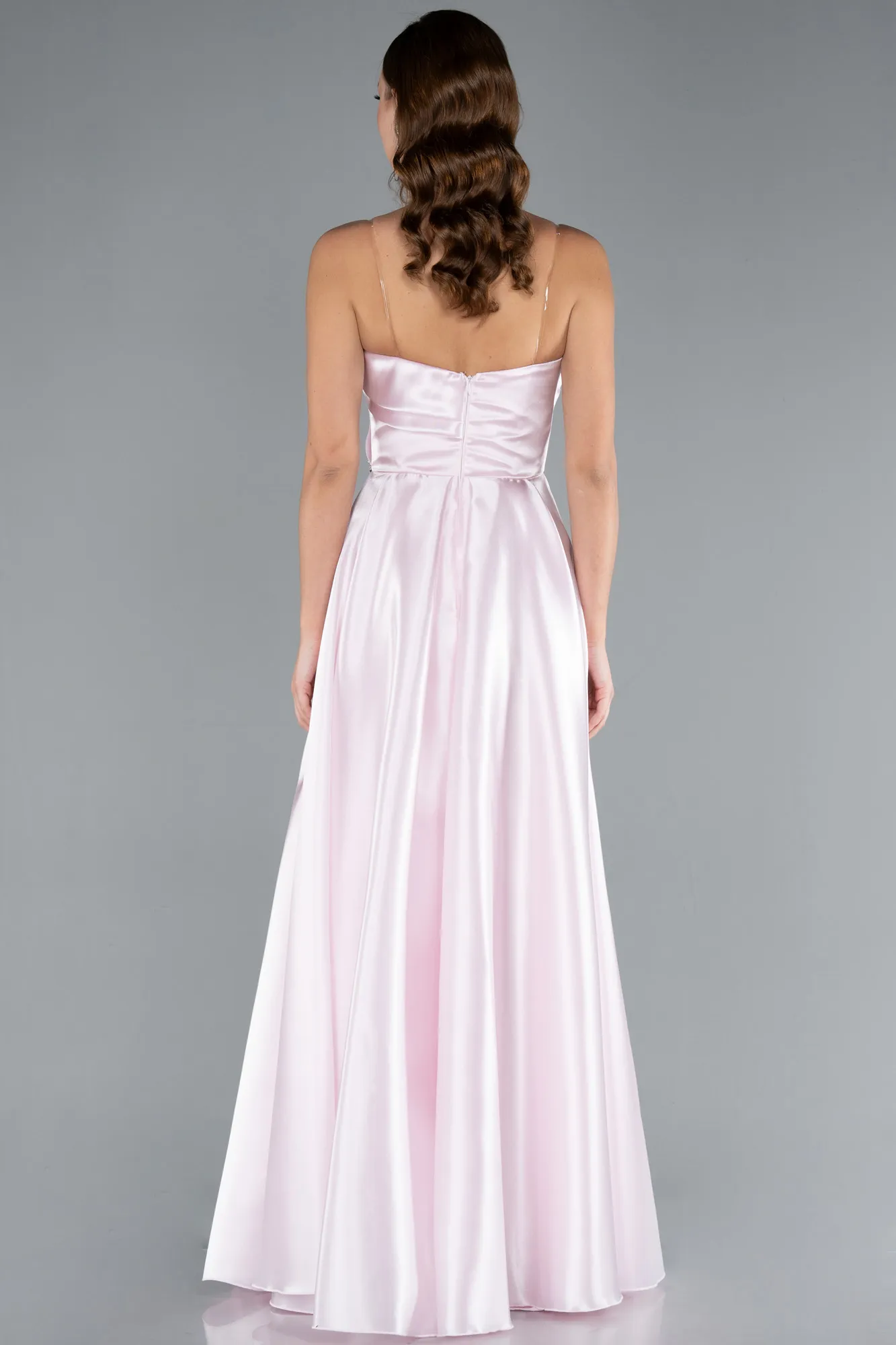 Powder Color-Strapless Slit Long Satin Prom Gown ABU4522