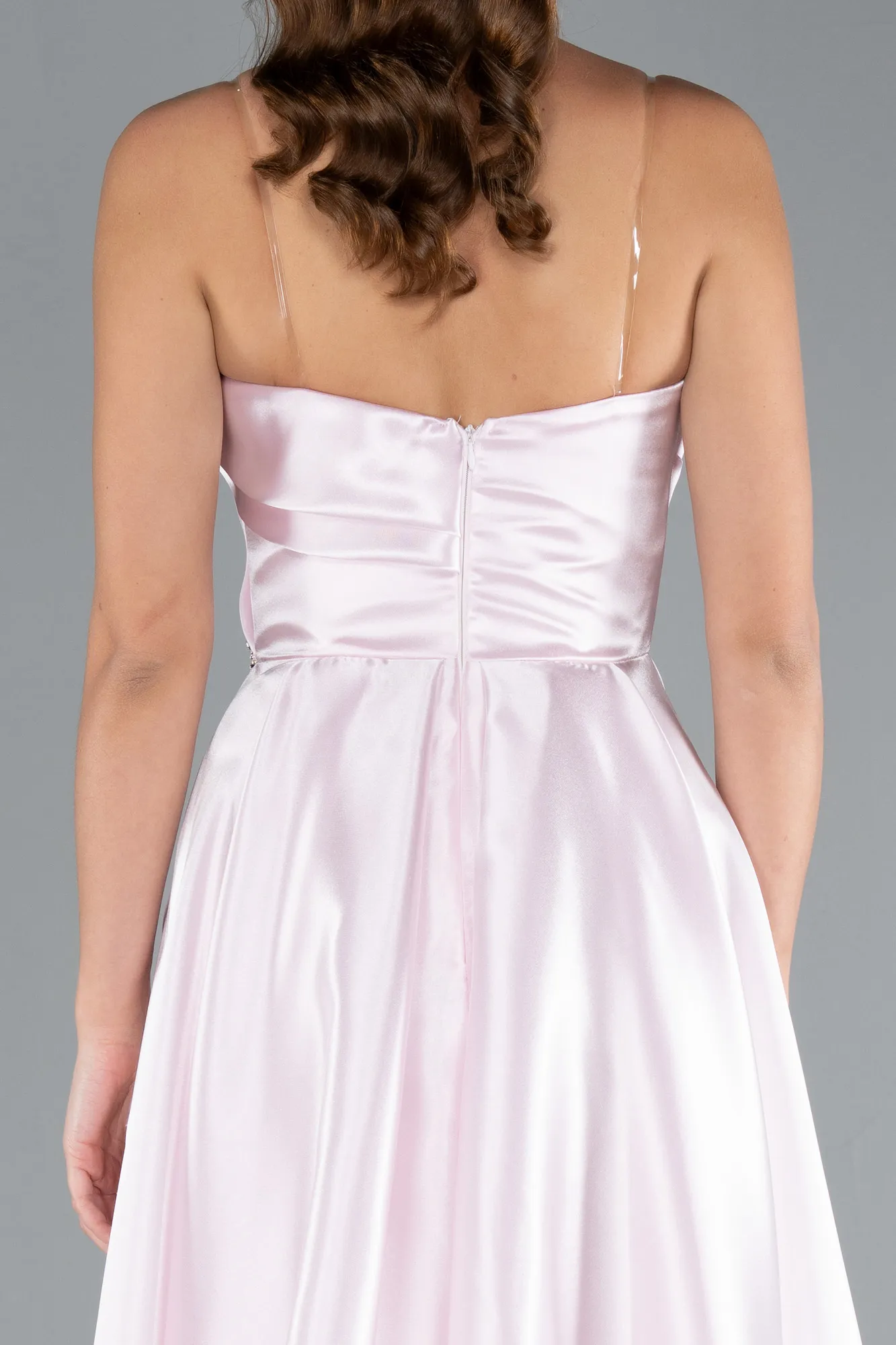 Powder Color-Strapless Slit Long Satin Prom Gown ABU4522