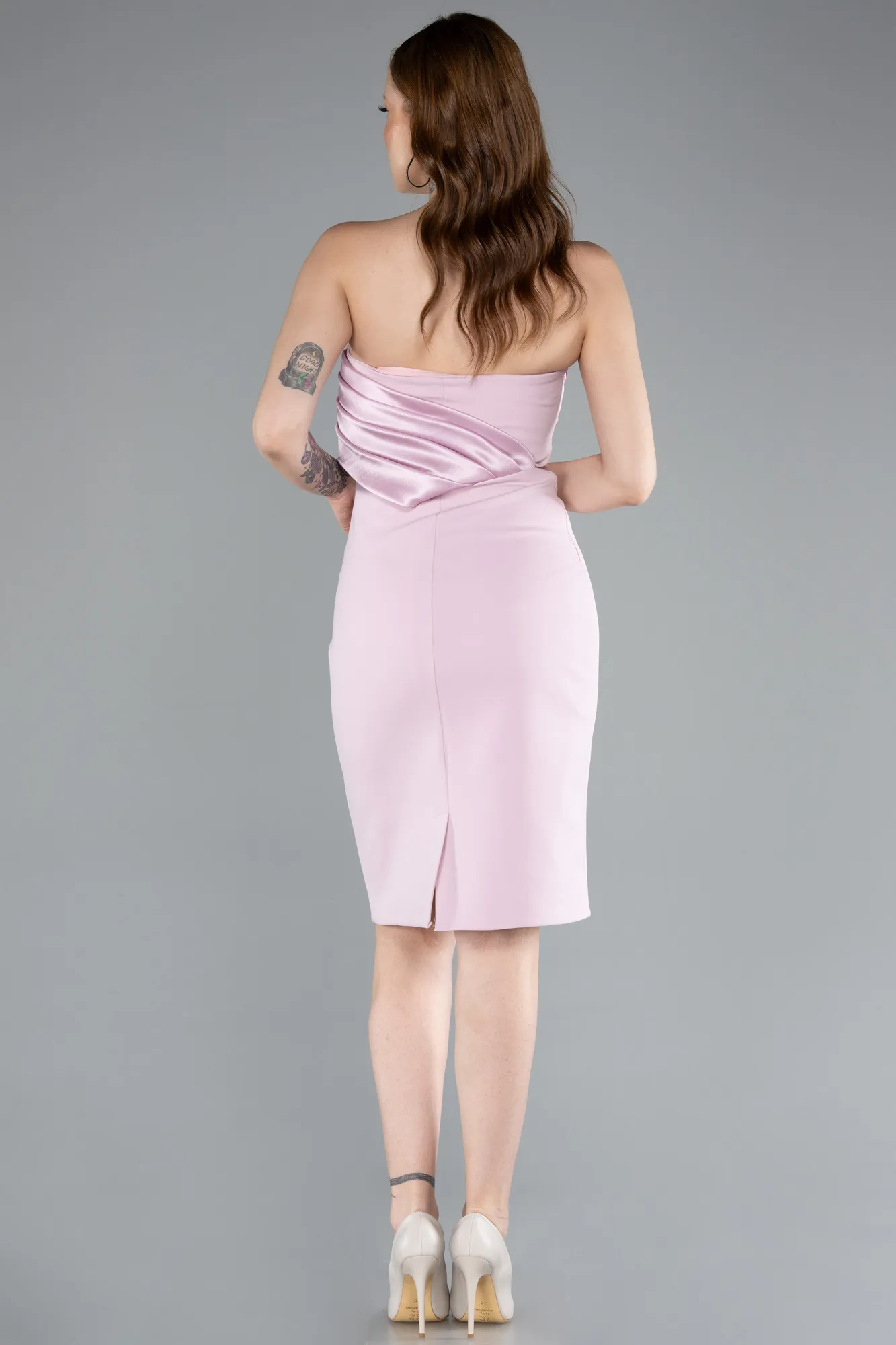 Powder Color-Strapless Train Short Invitation Dress ABK2306