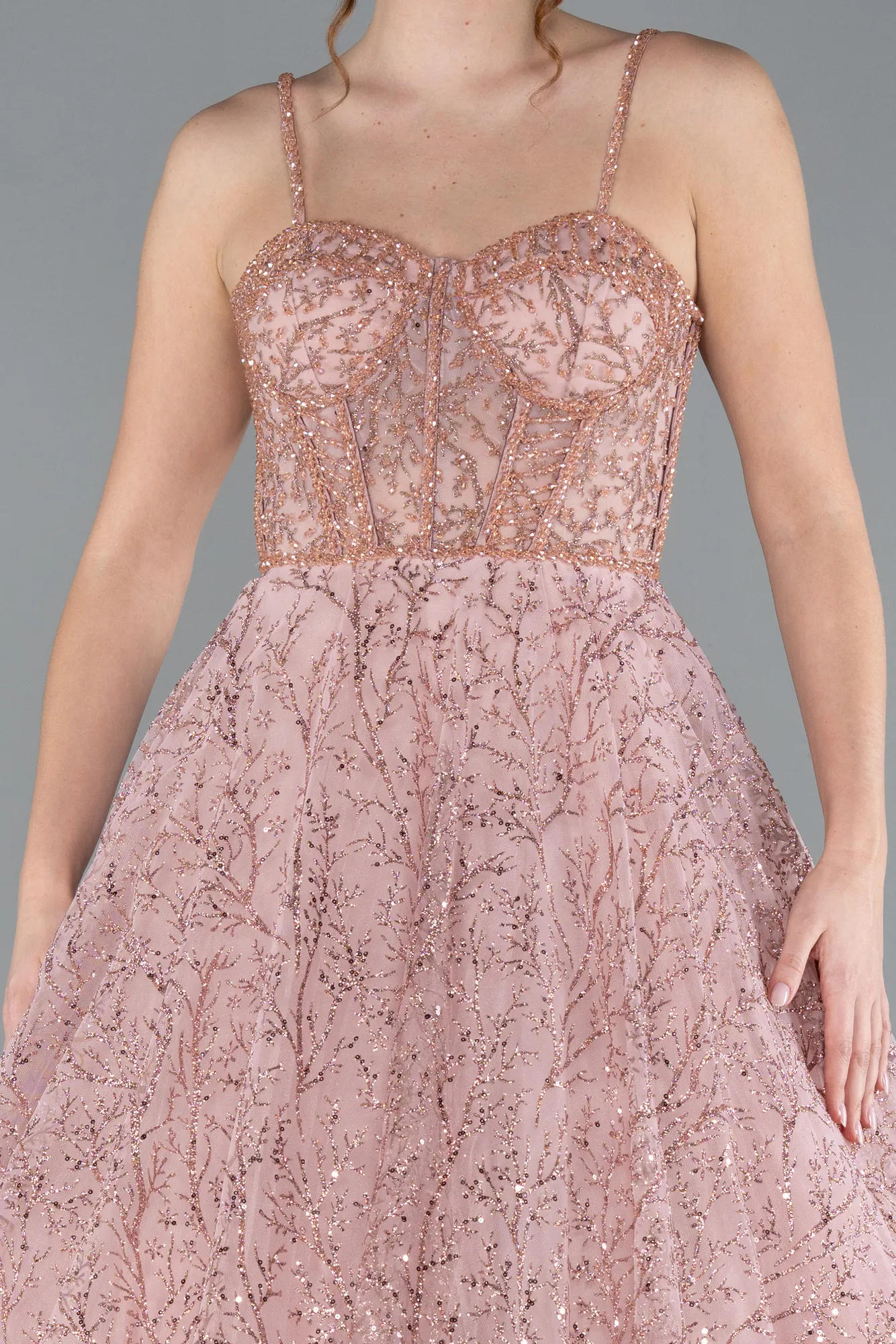 Powder Color-Strappy Glitter Long Ball Gown ABU3839